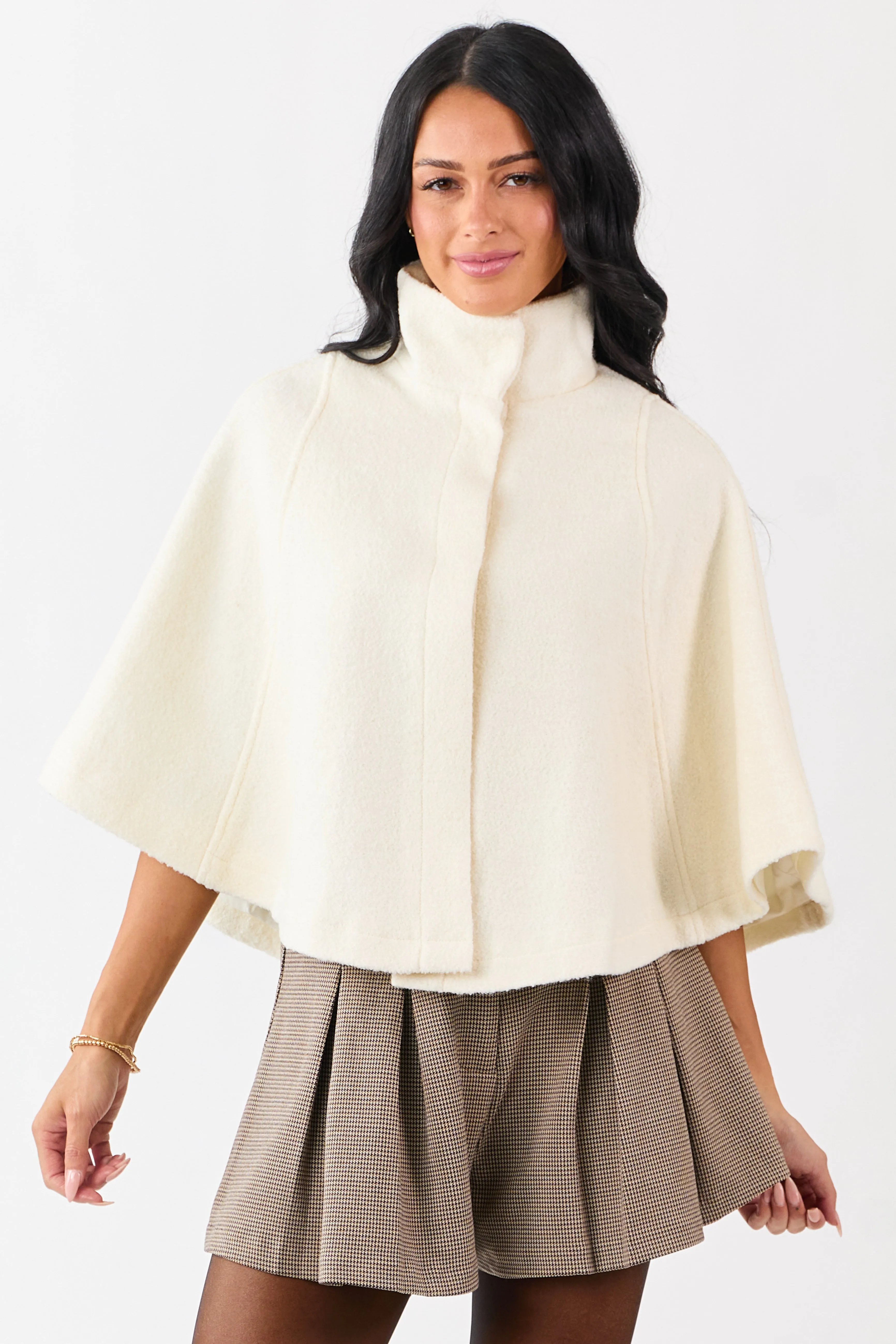 Lovelo Cream Wool Blend Snap Button Cape Jacket sold by Lime Lush
