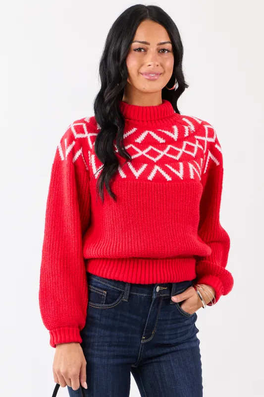 Lovelo Scarlet Geometric Pattern Mock Neck Sweater sold by Lime Lush