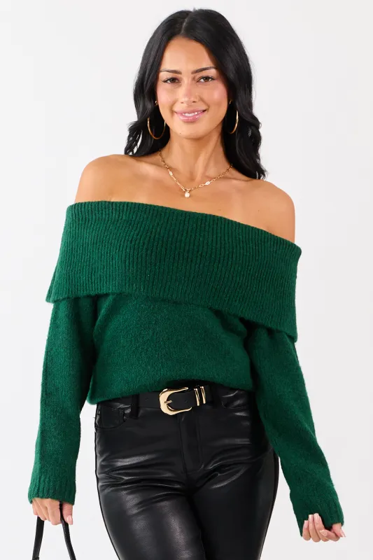 Entro Hunter Green Wool Blend Off Shoulder Sweater sold by Lime Lush