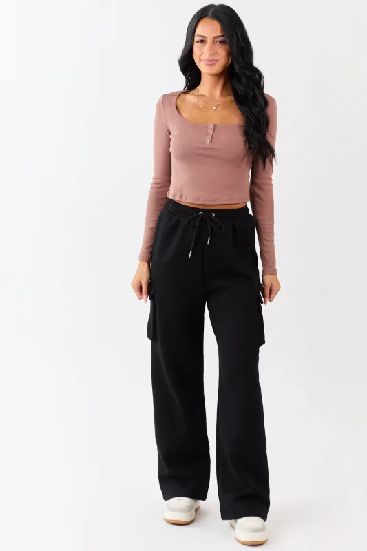 Black Elastic Waist Knit Cargo Sweatpants sold by Lime Lush