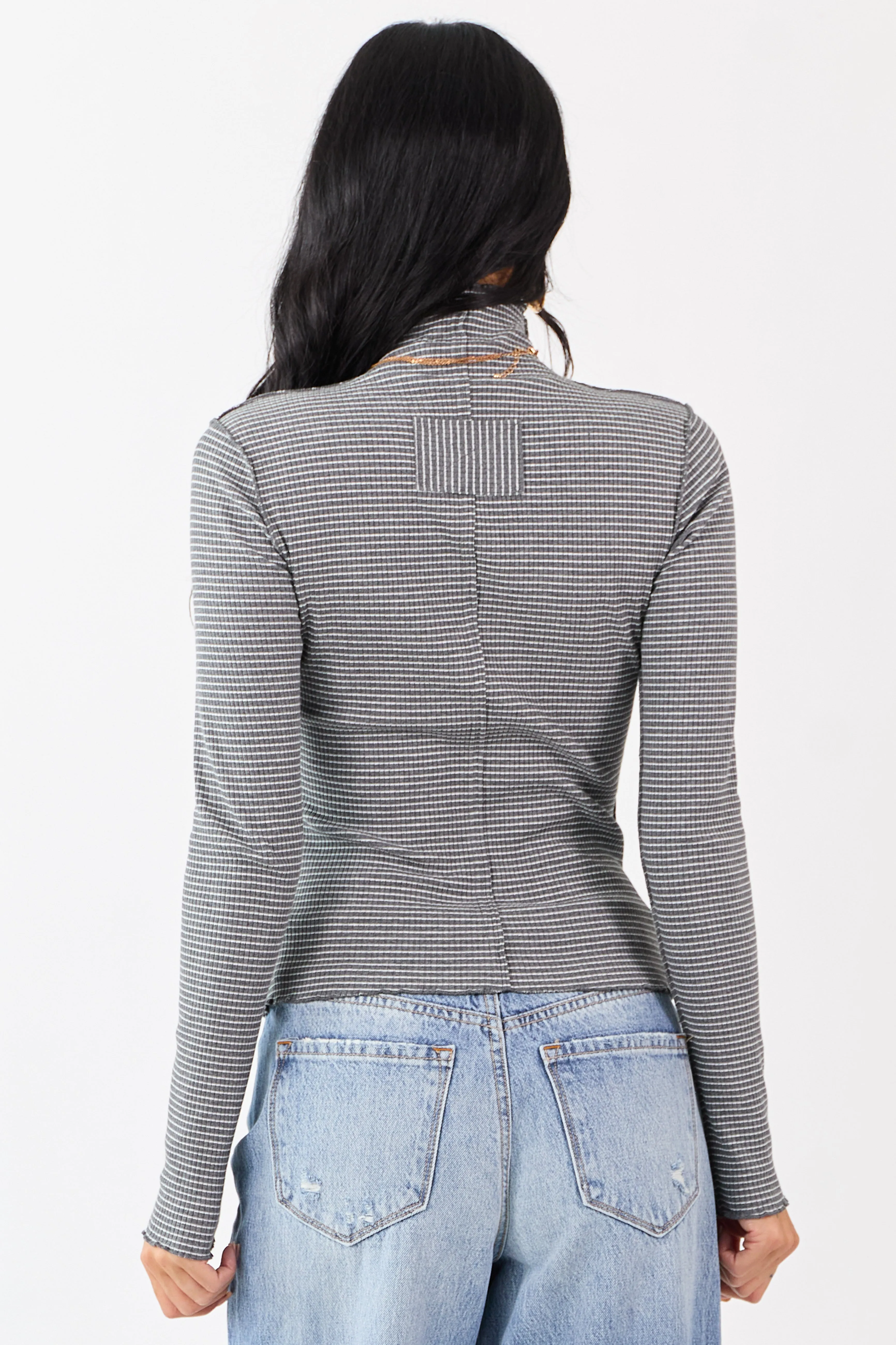 Graphite Striped Ribbed Knit Long Sleeve Mock Neck Top sold by Lime Lush product image thumbnail 5