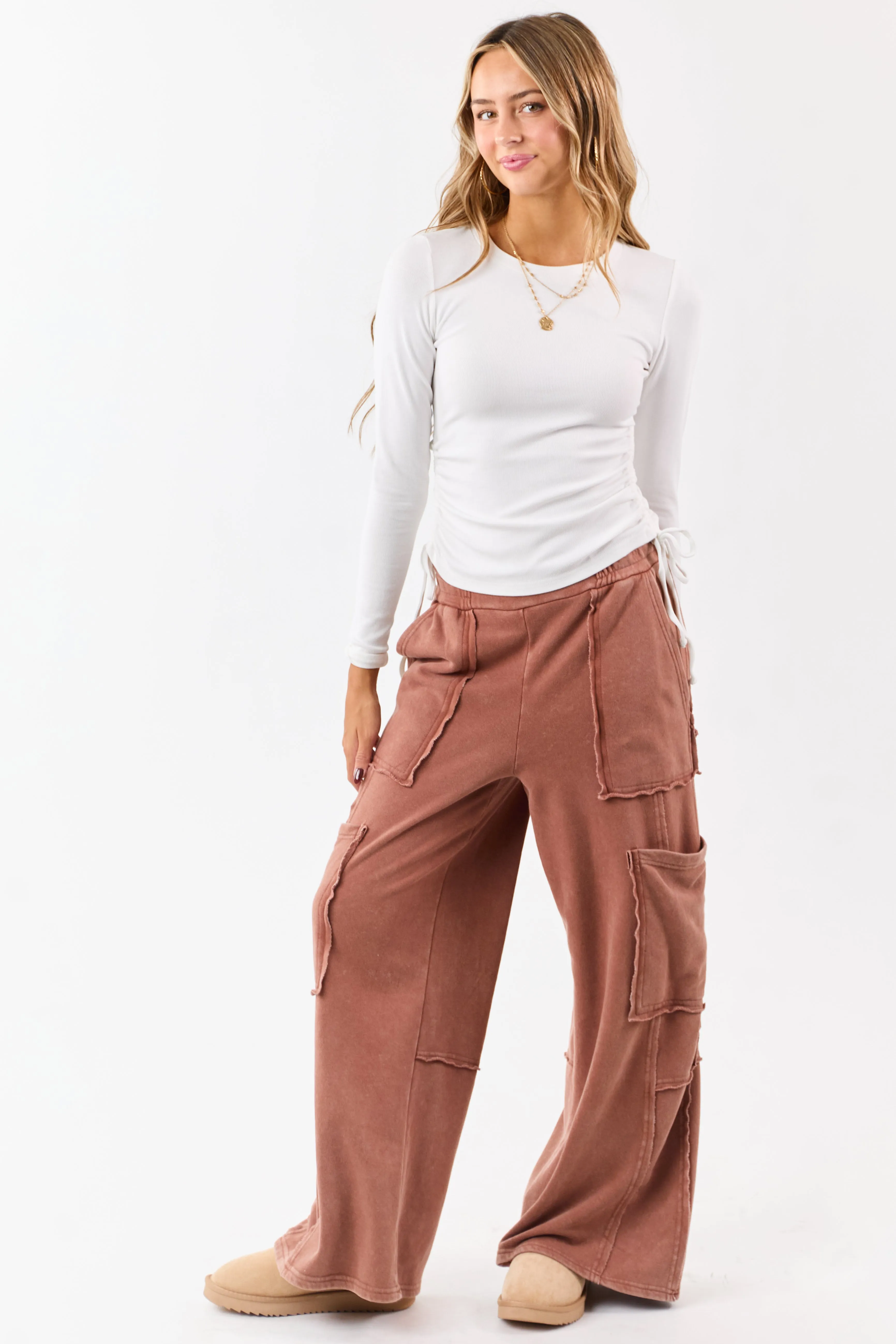 White Ruched Side Tie Long Sleeve Knit Top sold by Lime Lush product image thumbnail 3