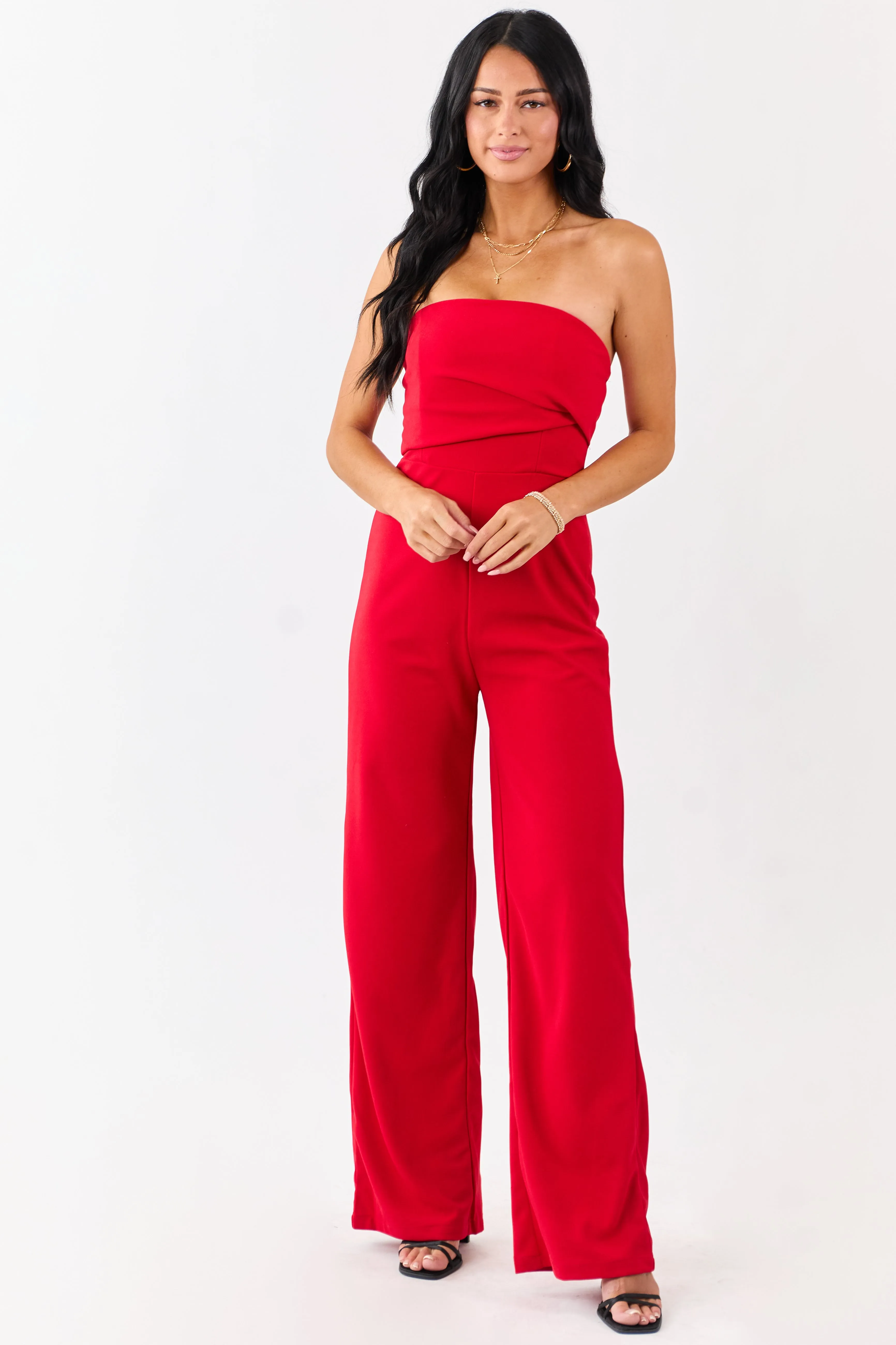 Lipstick Strapless Pleated Wide Leg Knit Jumpsuit sold by Lime Lush product image thumbnail 2