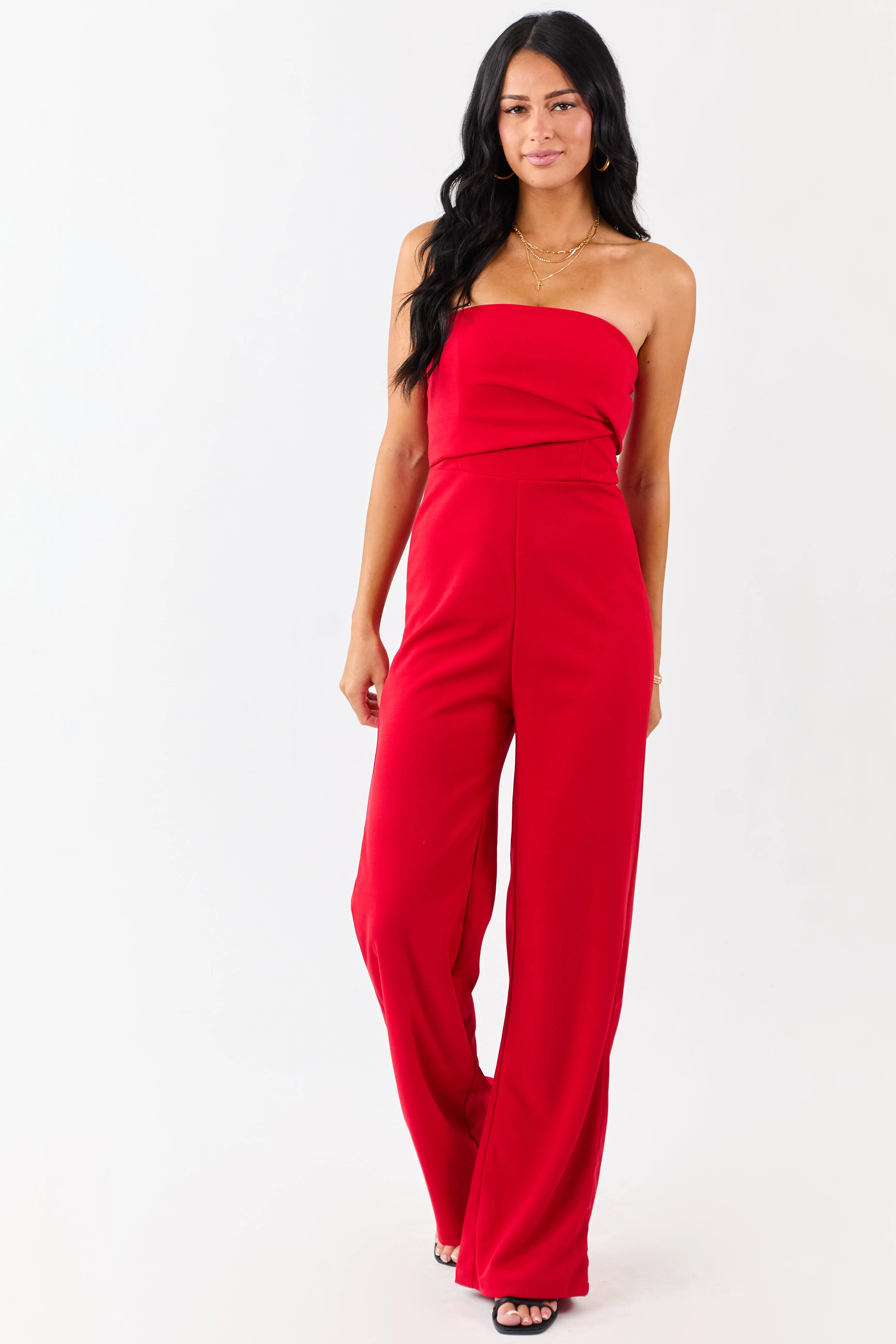 Lipstick Strapless Pleated Wide Leg Knit Jumpsuit sold by Lime Lush product image thumbnail 4