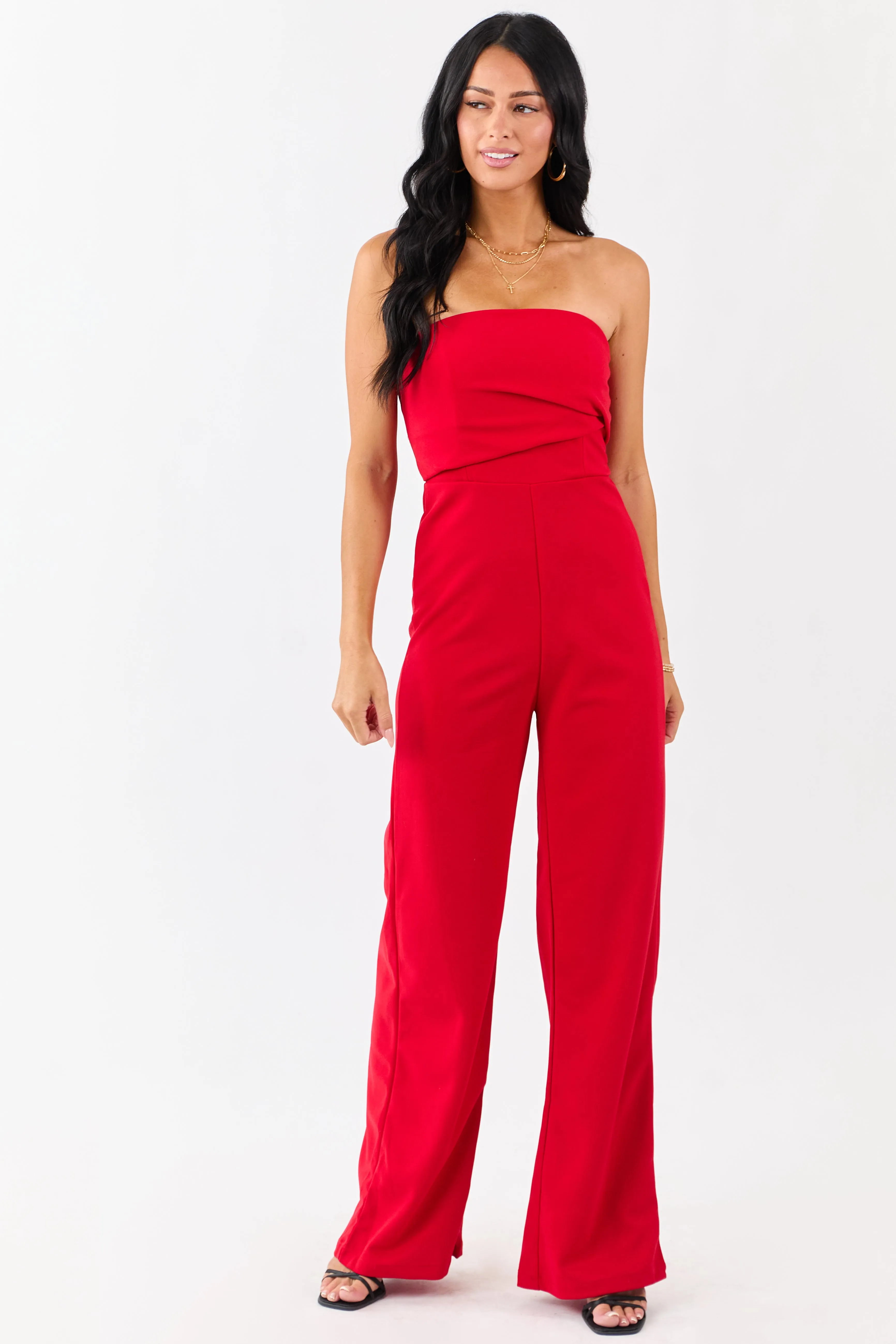 Lipstick Strapless Pleated Wide Leg Knit Jumpsuit sold by Lime Lush product image thumbnail 3