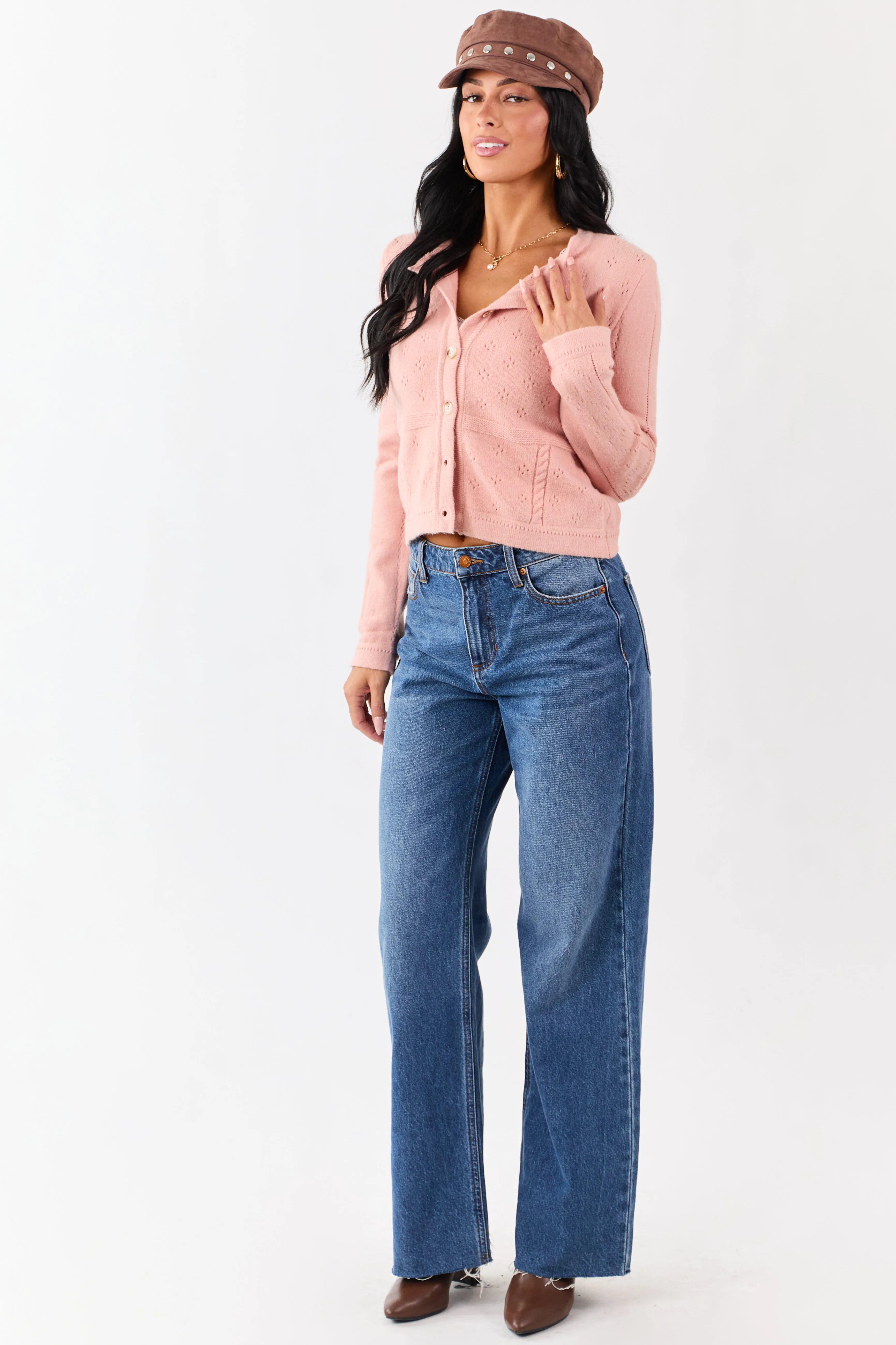 Watermelon Pointelle Button Down Long Sleeve Cardigan sold by Lime Lush product image thumbnail 4