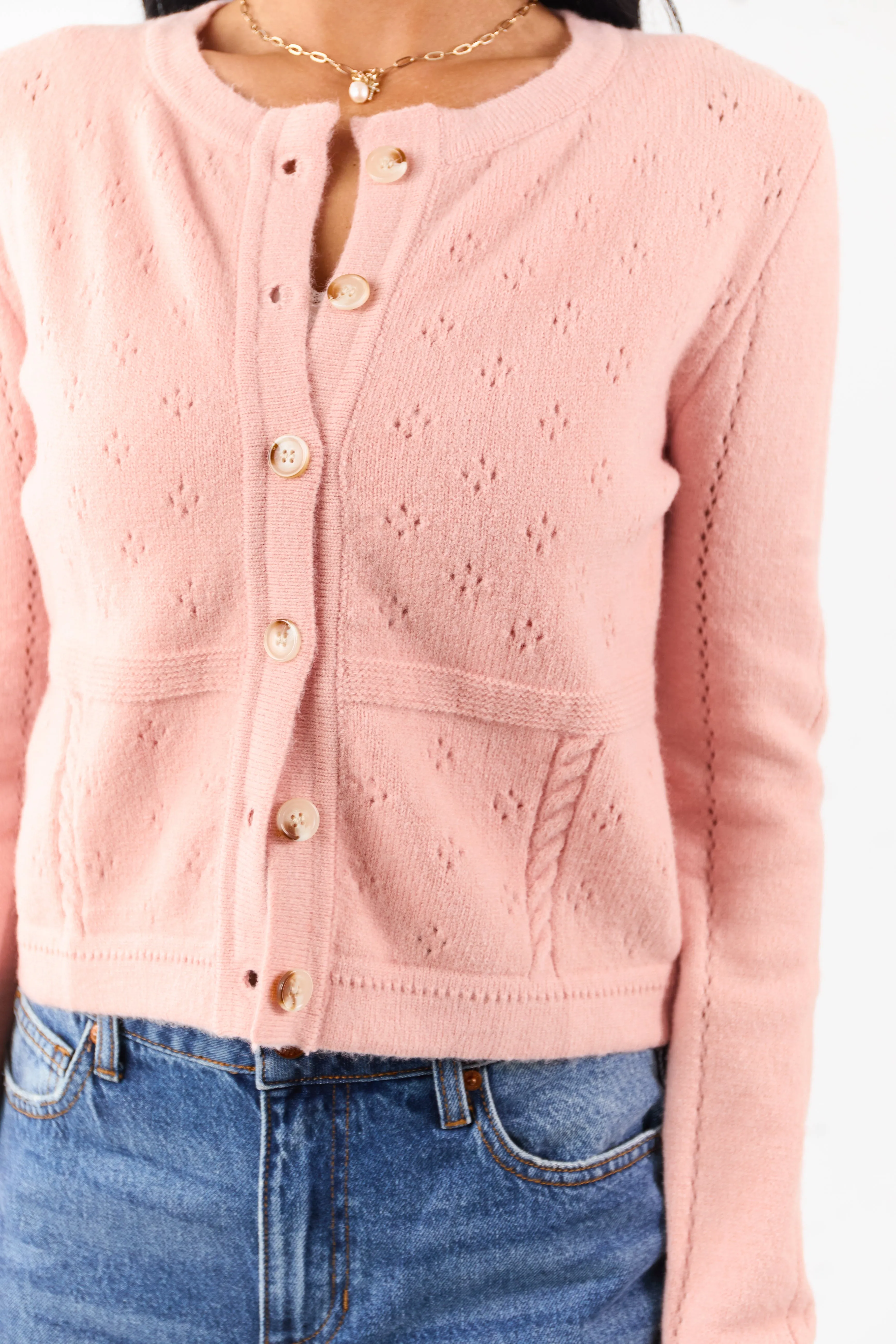 Watermelon Pointelle Button Down Long Sleeve Cardigan sold by Lime Lush product image thumbnail 2