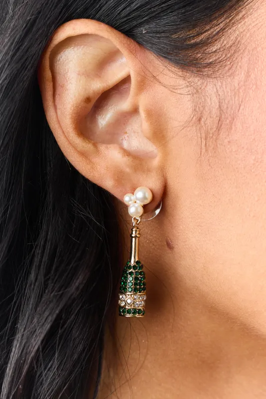 Forest Green Champagne Bottle Dangle Earrings sold by Lime Lush