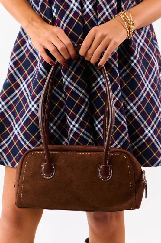 Cocoa Faux Suede Baguette Handbag sold by Lime Lush