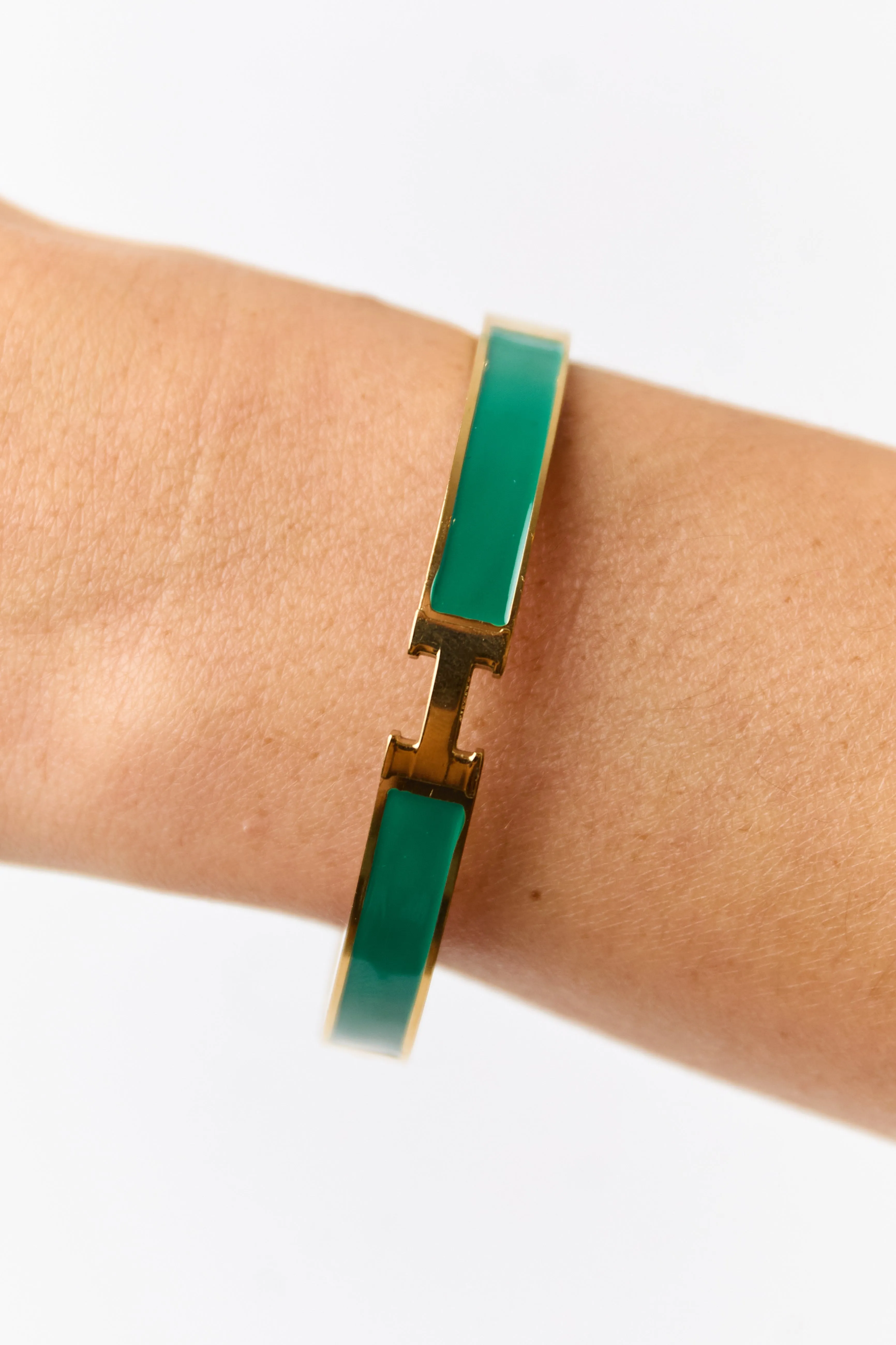 Gold and Jade Enamel Hinged Bracelet sold by Lime Lush