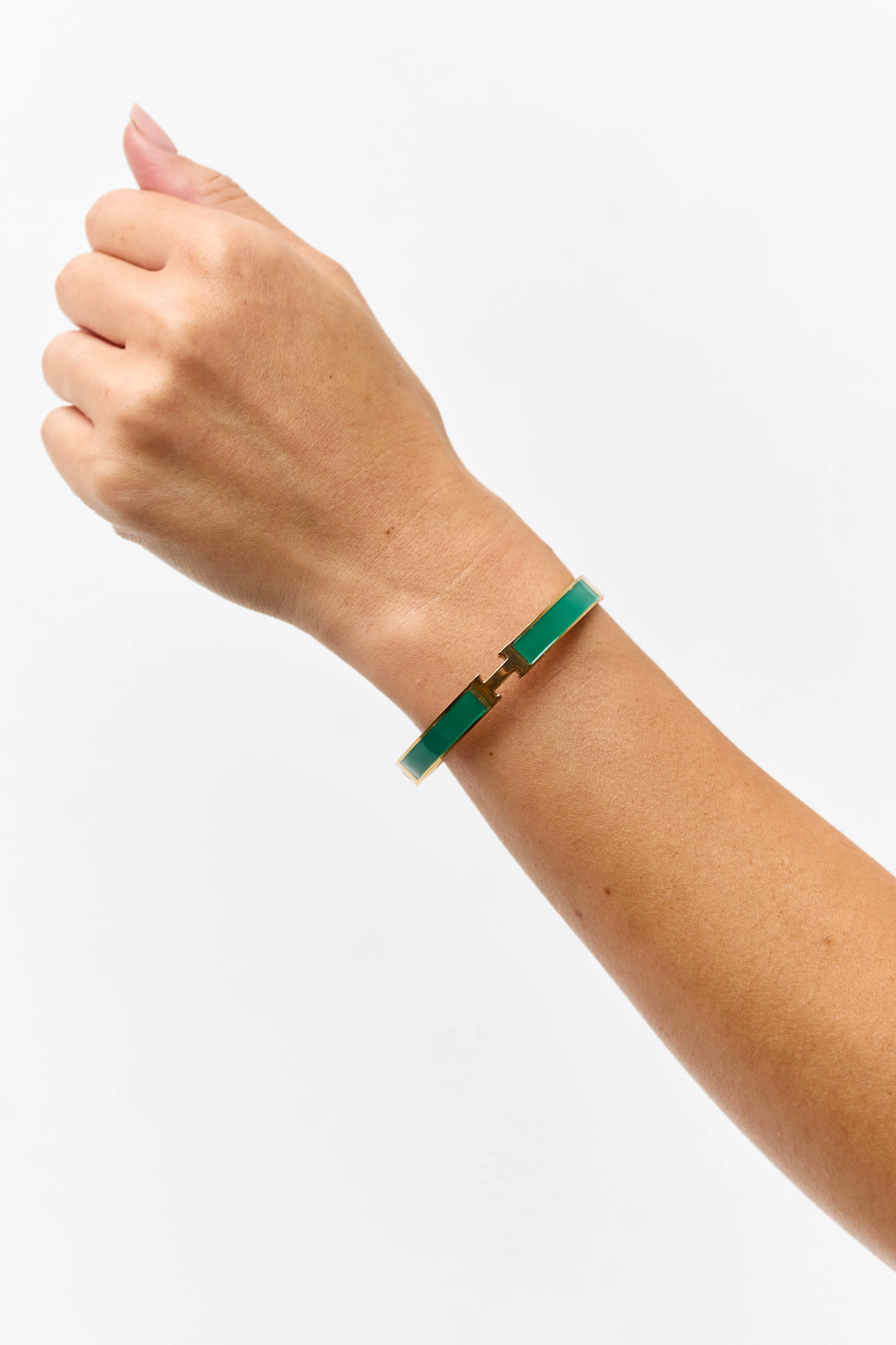 Gold and Jade Enamel Hinged Bracelet sold by Lime Lush product image thumbnail 2