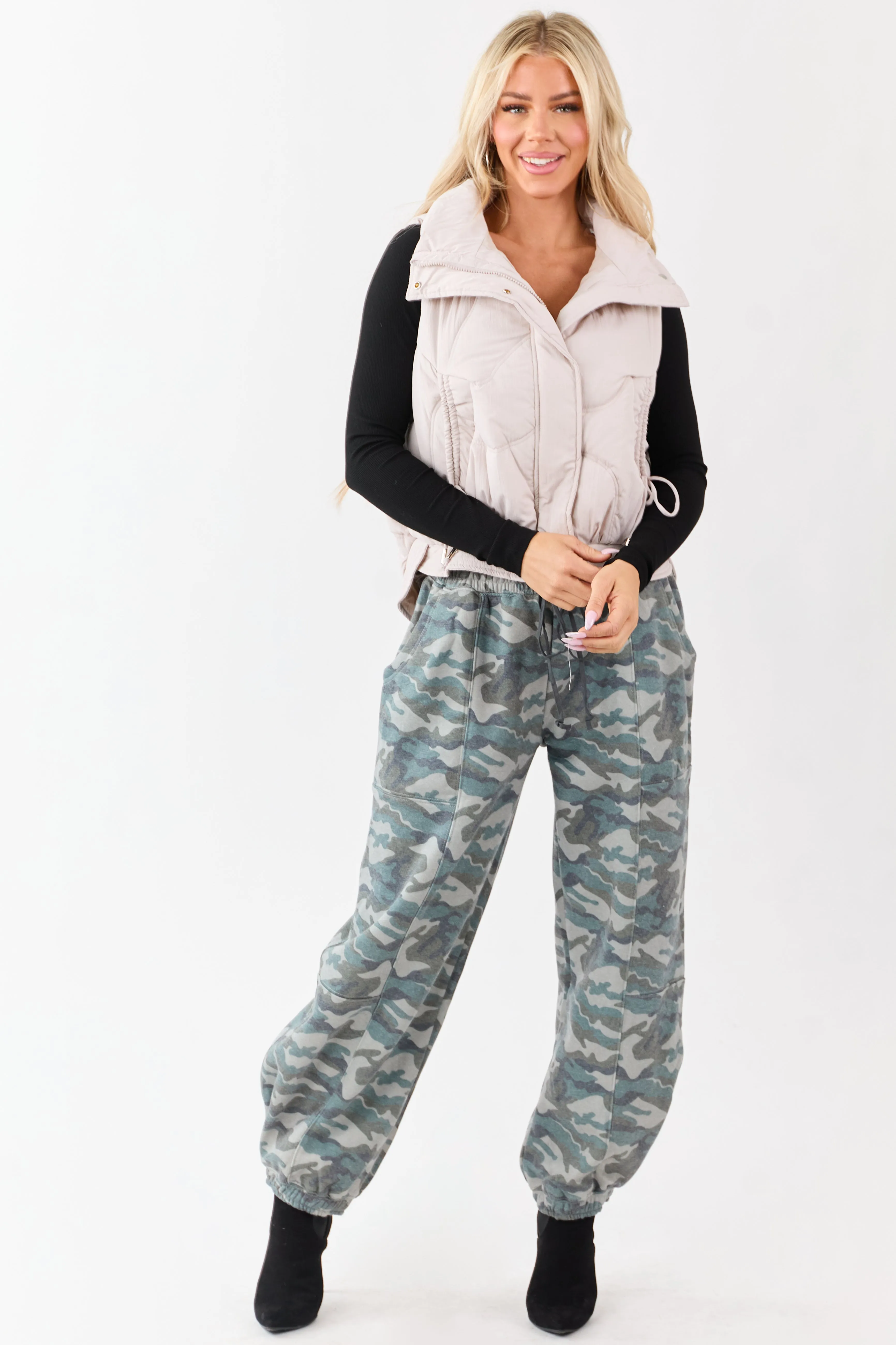 Coconut Mock Neck Hidden Zip Up Puffer Vest sold by Lime Lush product image thumbnail 3