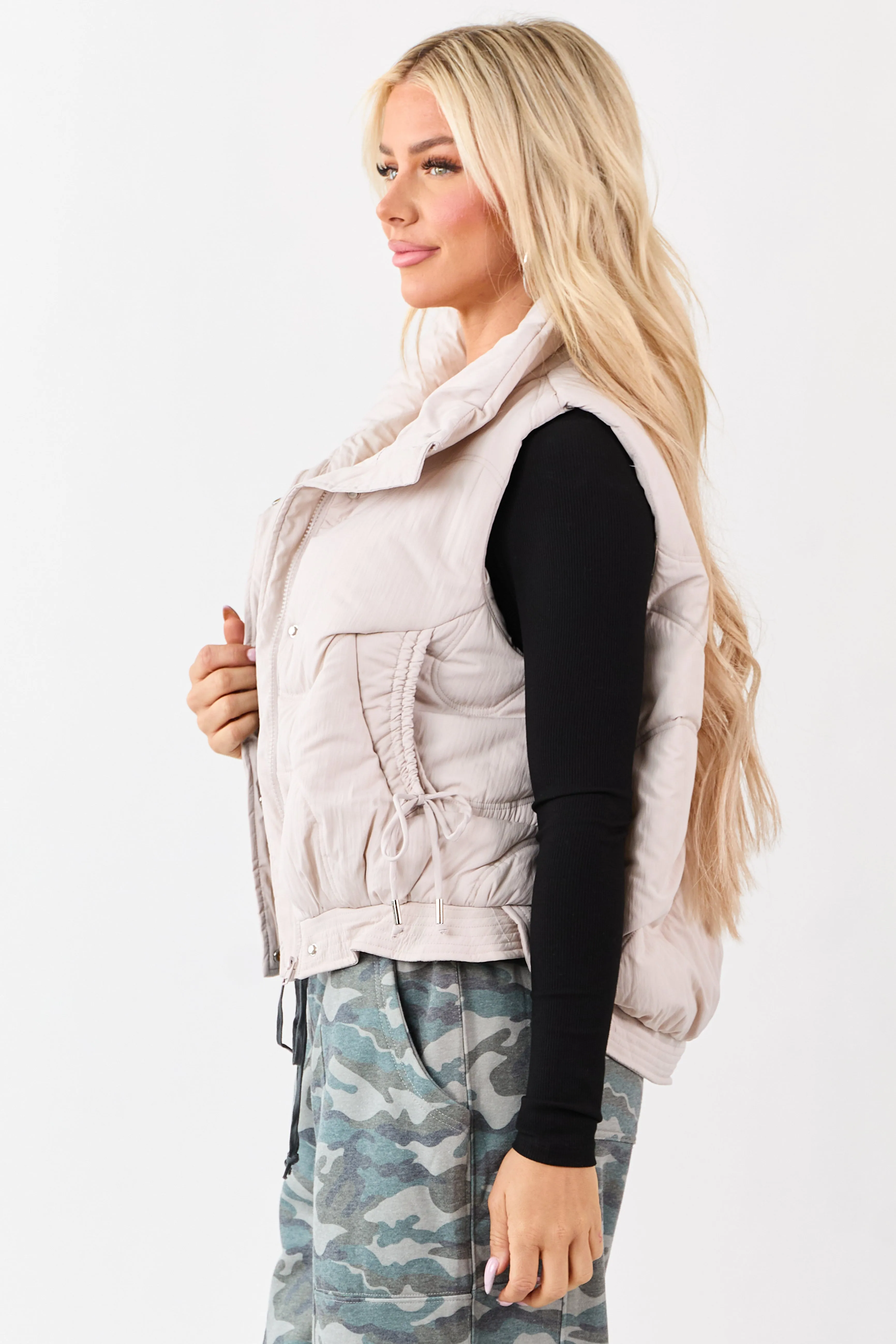 Coconut Mock Neck Hidden Zip Up Puffer Vest sold by Lime Lush product image thumbnail 4