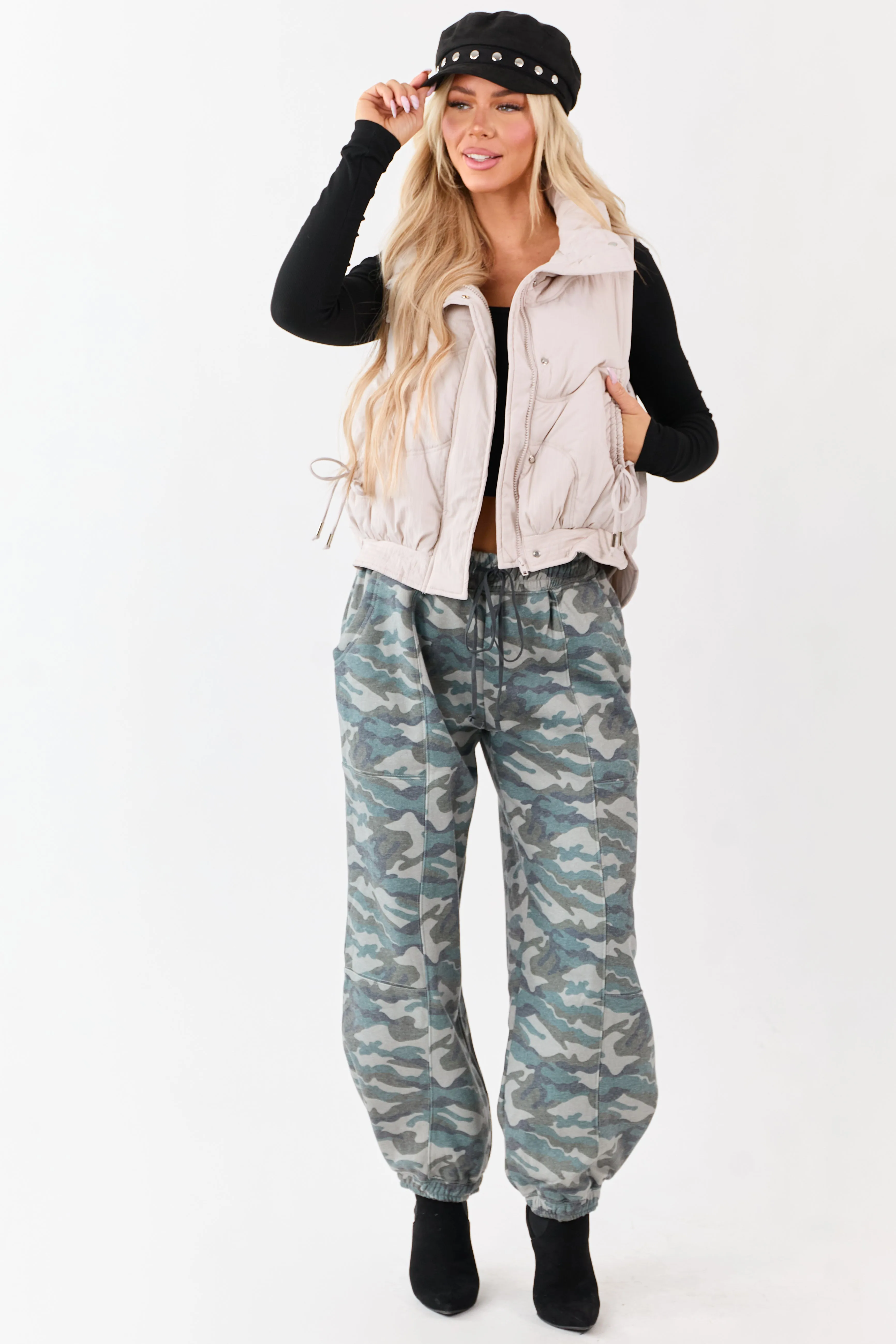 Coconut Mock Neck Hidden Zip Up Puffer Vest sold by Lime Lush product image thumbnail 2
