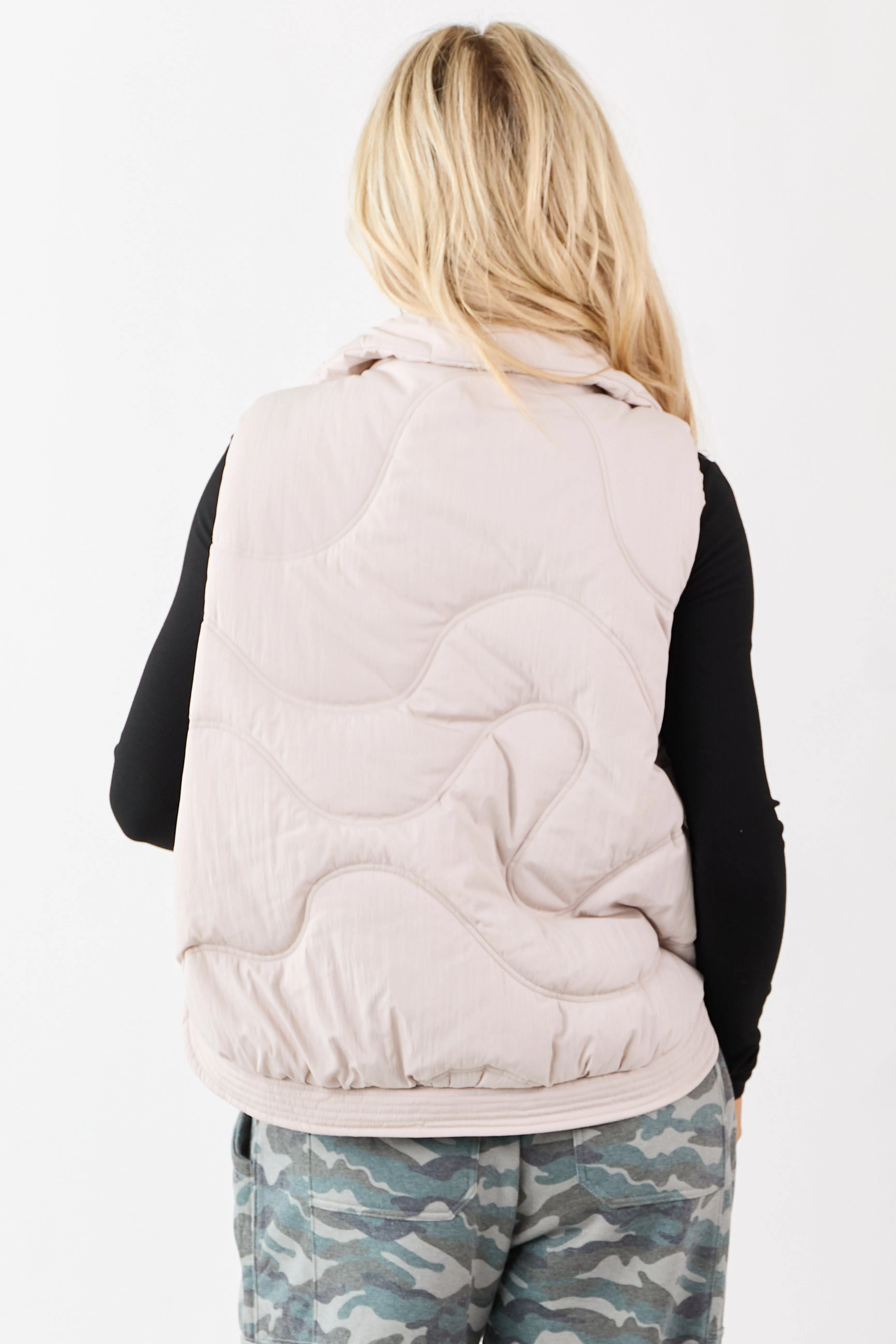 Coconut Mock Neck Hidden Zip Up Puffer Vest sold by Lime Lush product image thumbnail 5