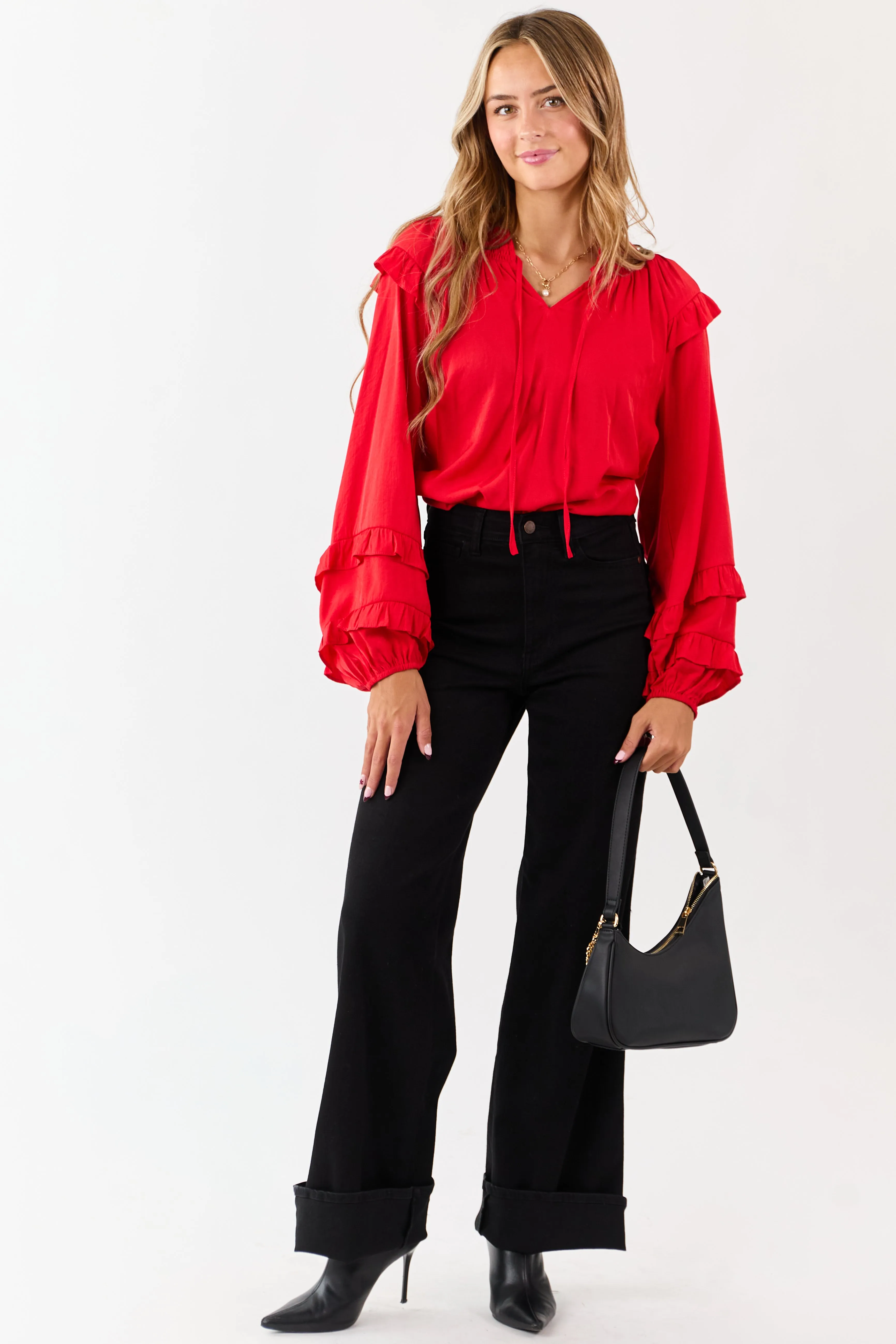 Lipstick Smocked Neck Ruffle Accent Long Sleeve Top sold by Lime Lush product image thumbnail 4