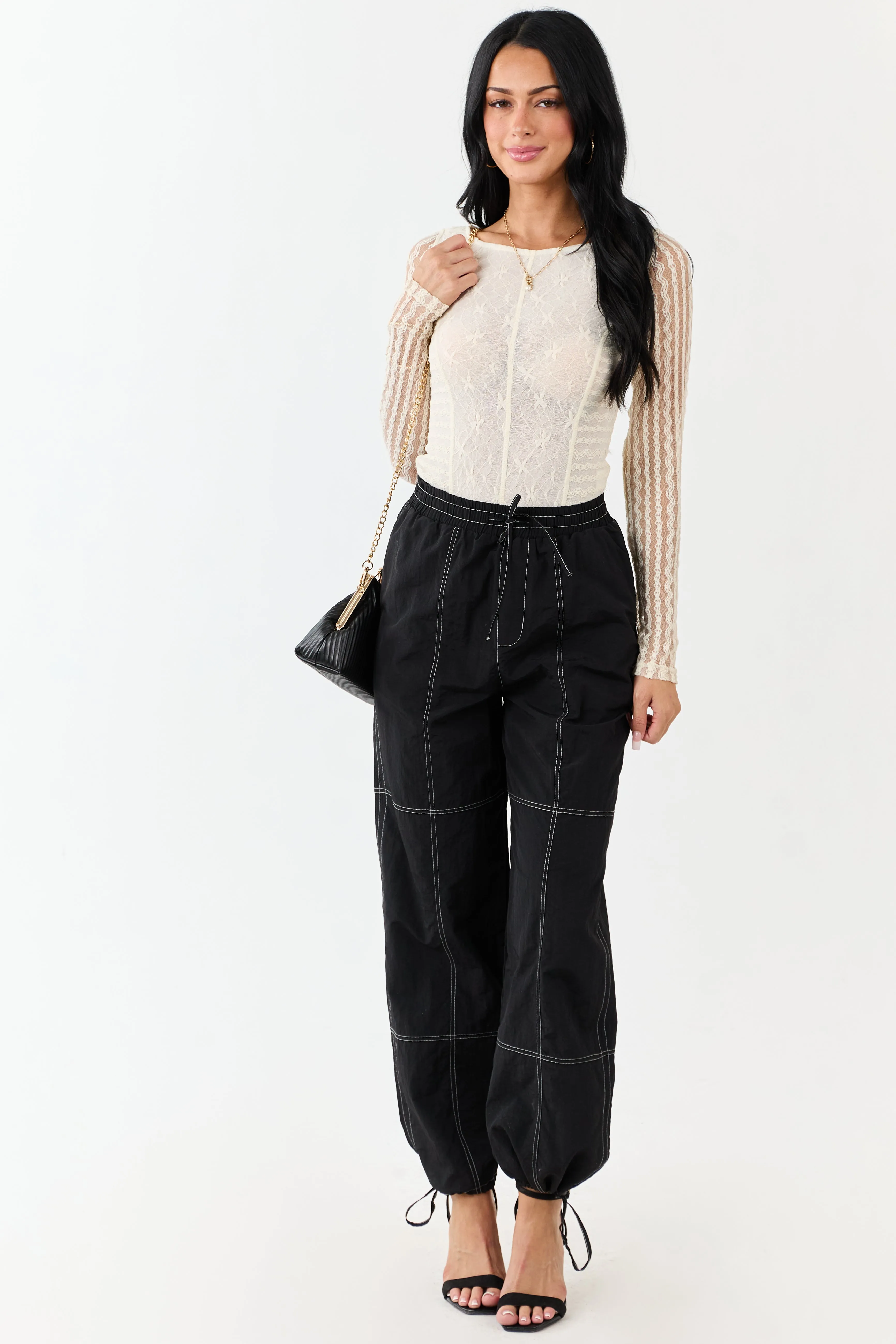 Cream Textured Lace Long Sleeve Mesh Bodysuit sold by Lime Lush product image thumbnail 3