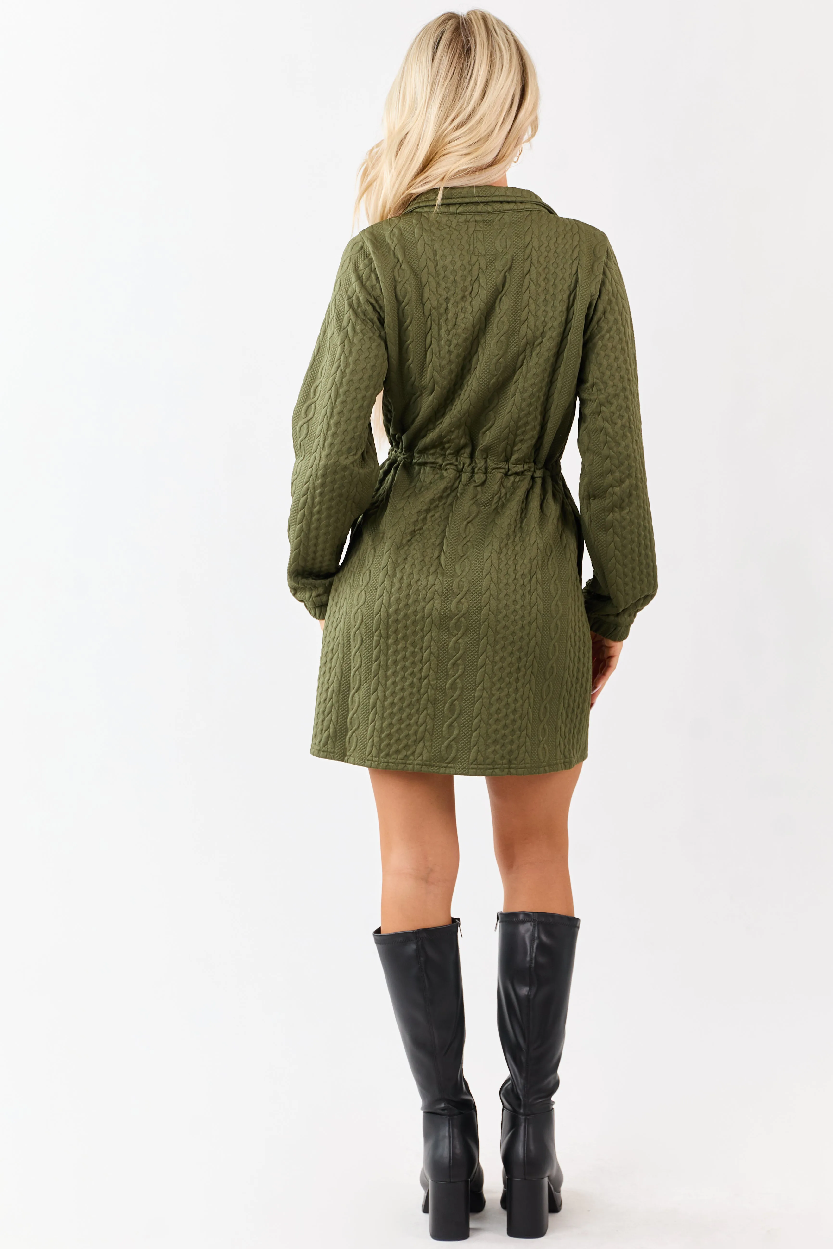 Dark Olive Cable Knit Quarter Zip Mini Dress sold by Lime Lush product image thumbnail 5
