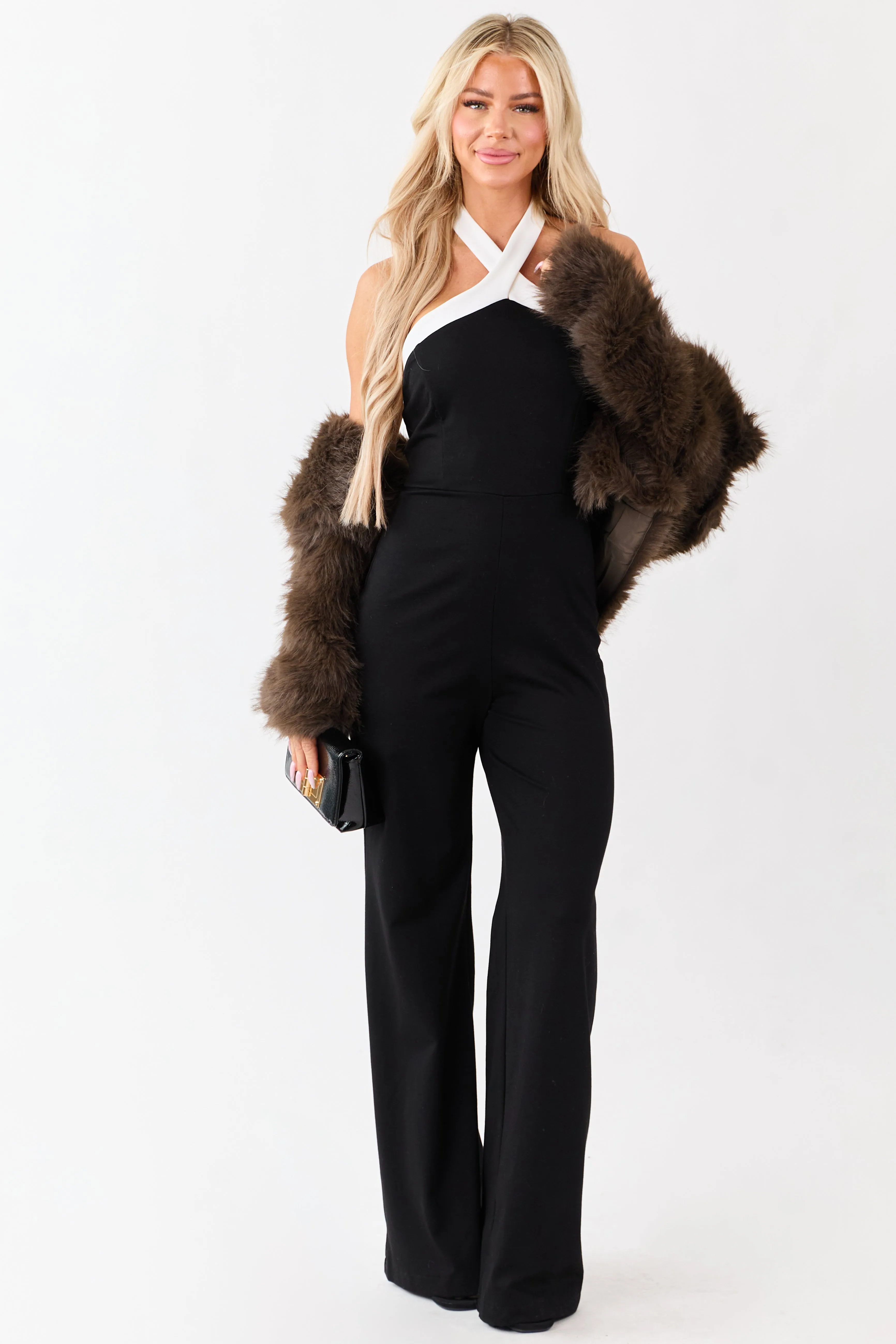 Black Criss Cross Halter Neck Wide Leg Jumpsuit sold by Lime Lush product image thumbnail 4
