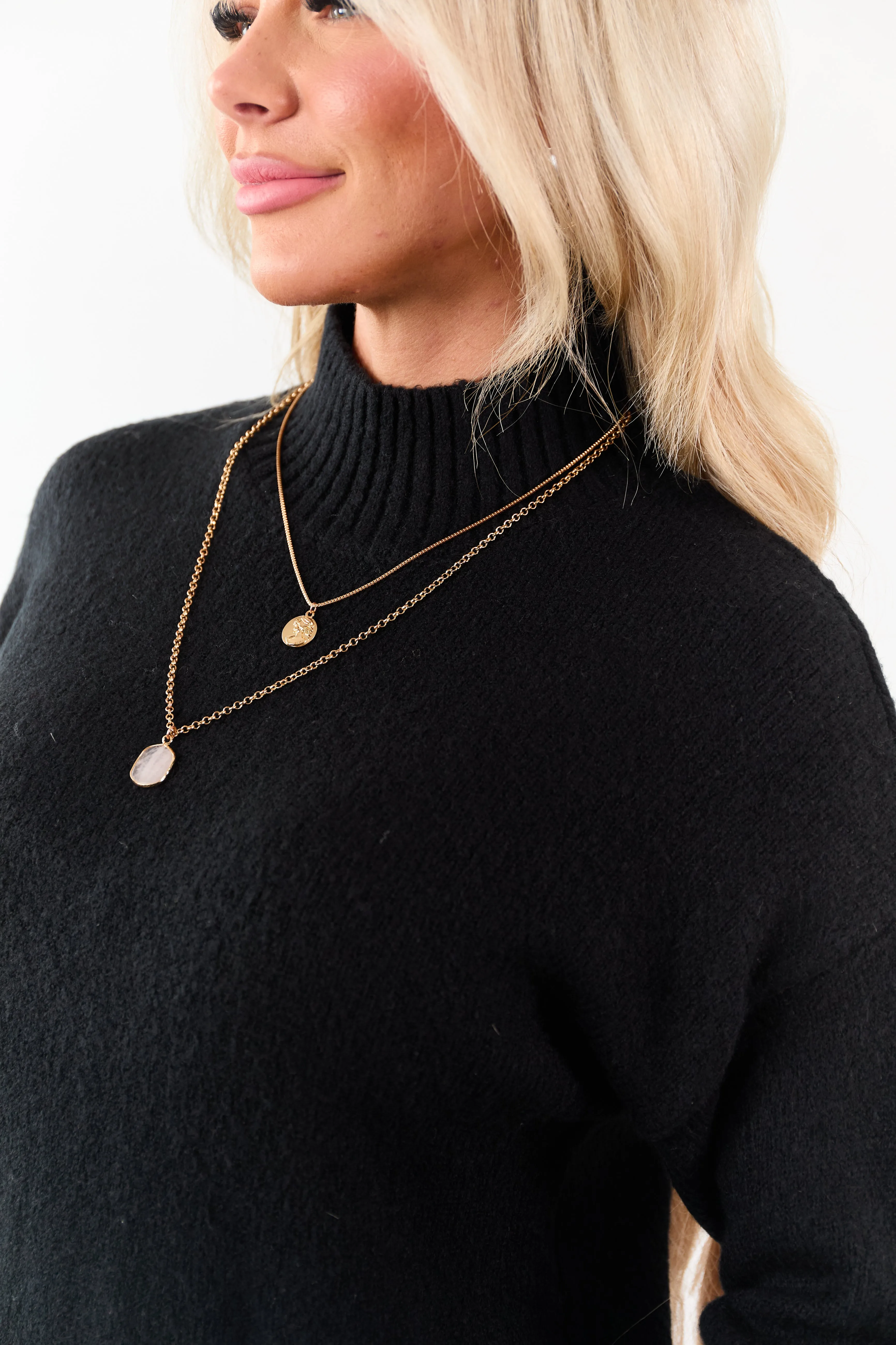 Black Mock Neck Relaxed Ribbed Trim Sweater sold by Lime Lush product image thumbnail 5
