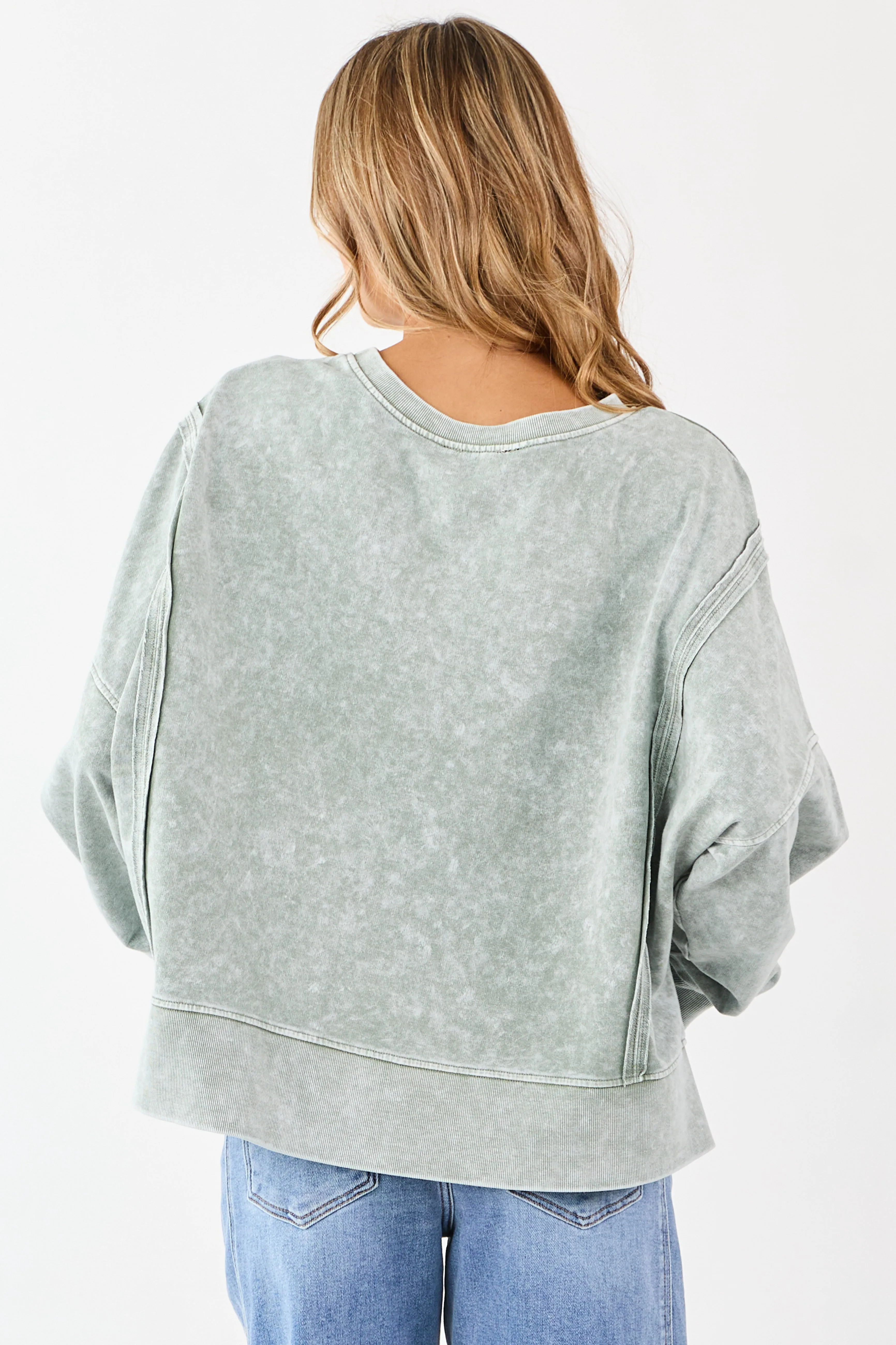 Washed Juniper Exposed Seam Long Sleeve Knit Top sold by Lime Lush product image thumbnail 5