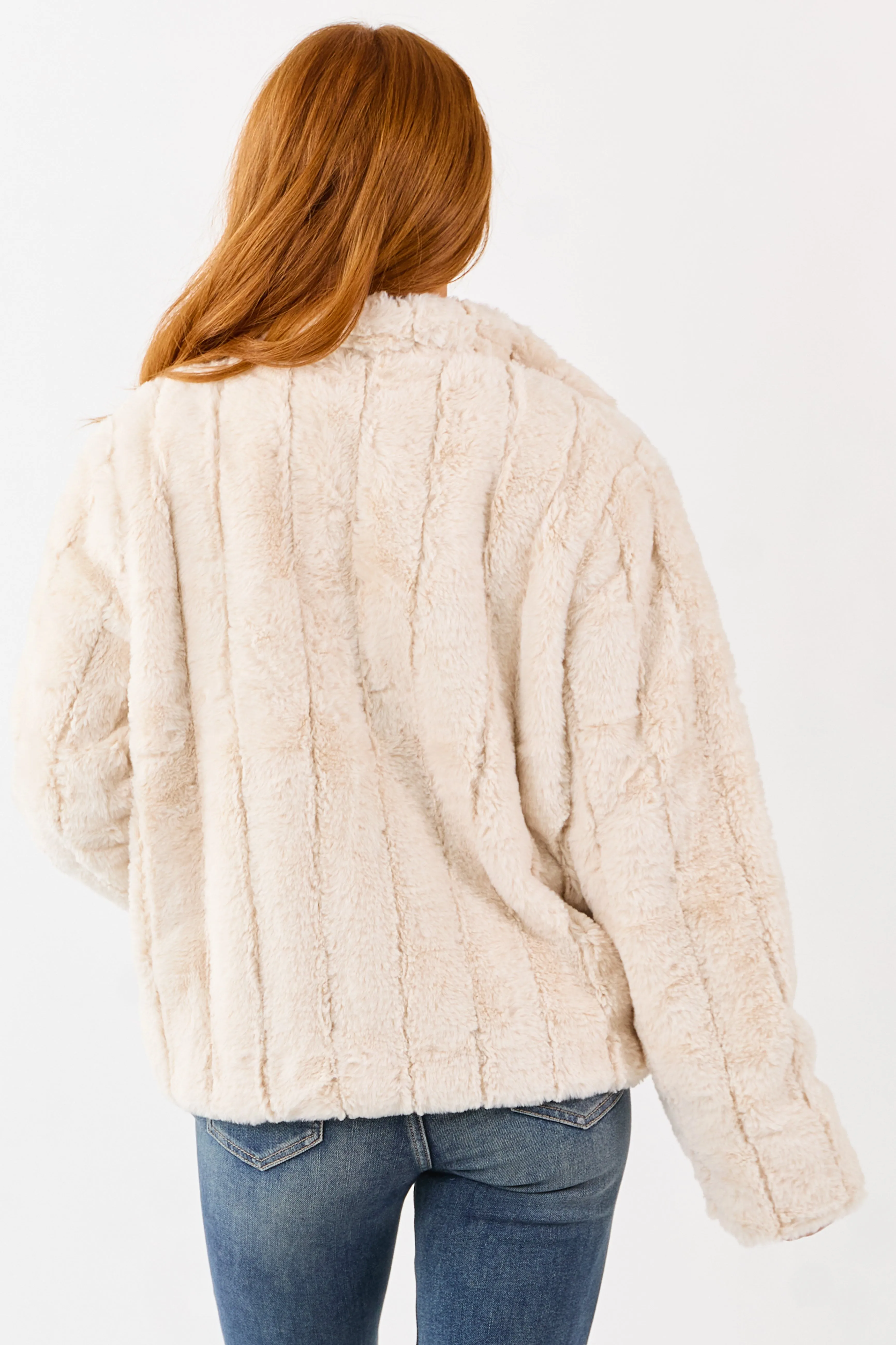 Ivory Soft Faux Fur Hook Closure Collared Jacket sold by Lime Lush product image thumbnail 5