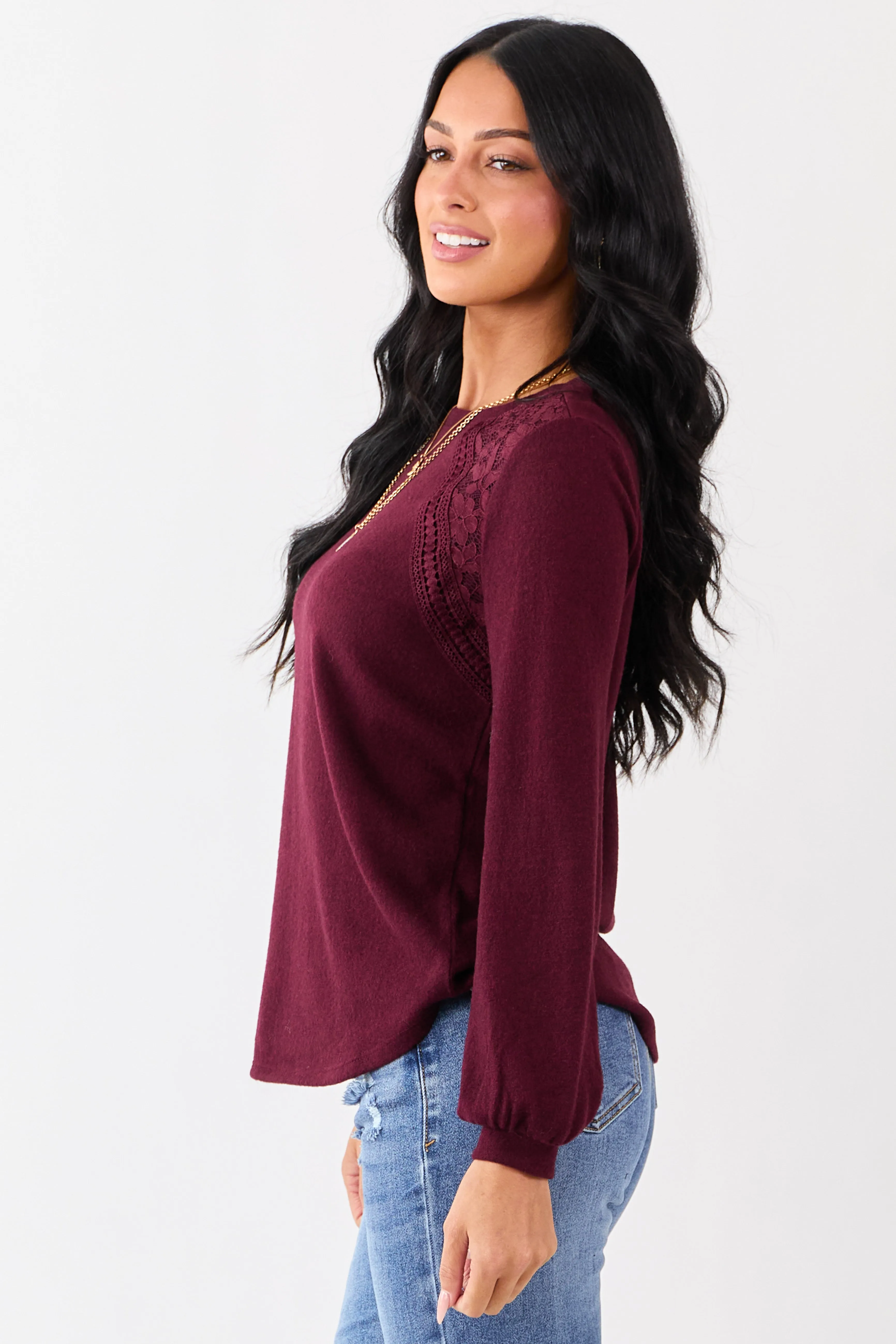 Wine Floral Lace Detailed Sweater sold by Lime Lush product image thumbnail 4