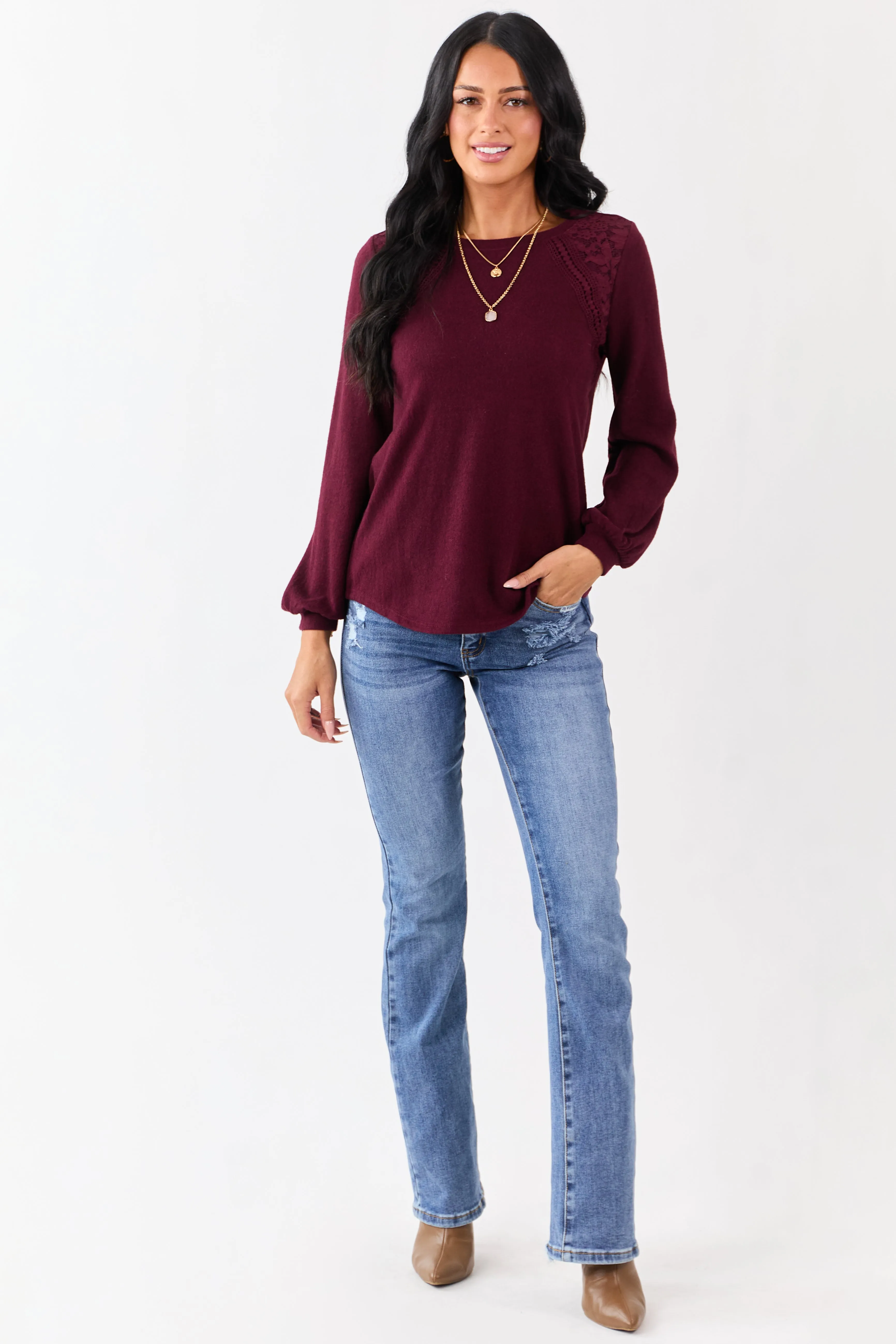 Wine Floral Lace Detailed Sweater sold by Lime Lush product image thumbnail 3