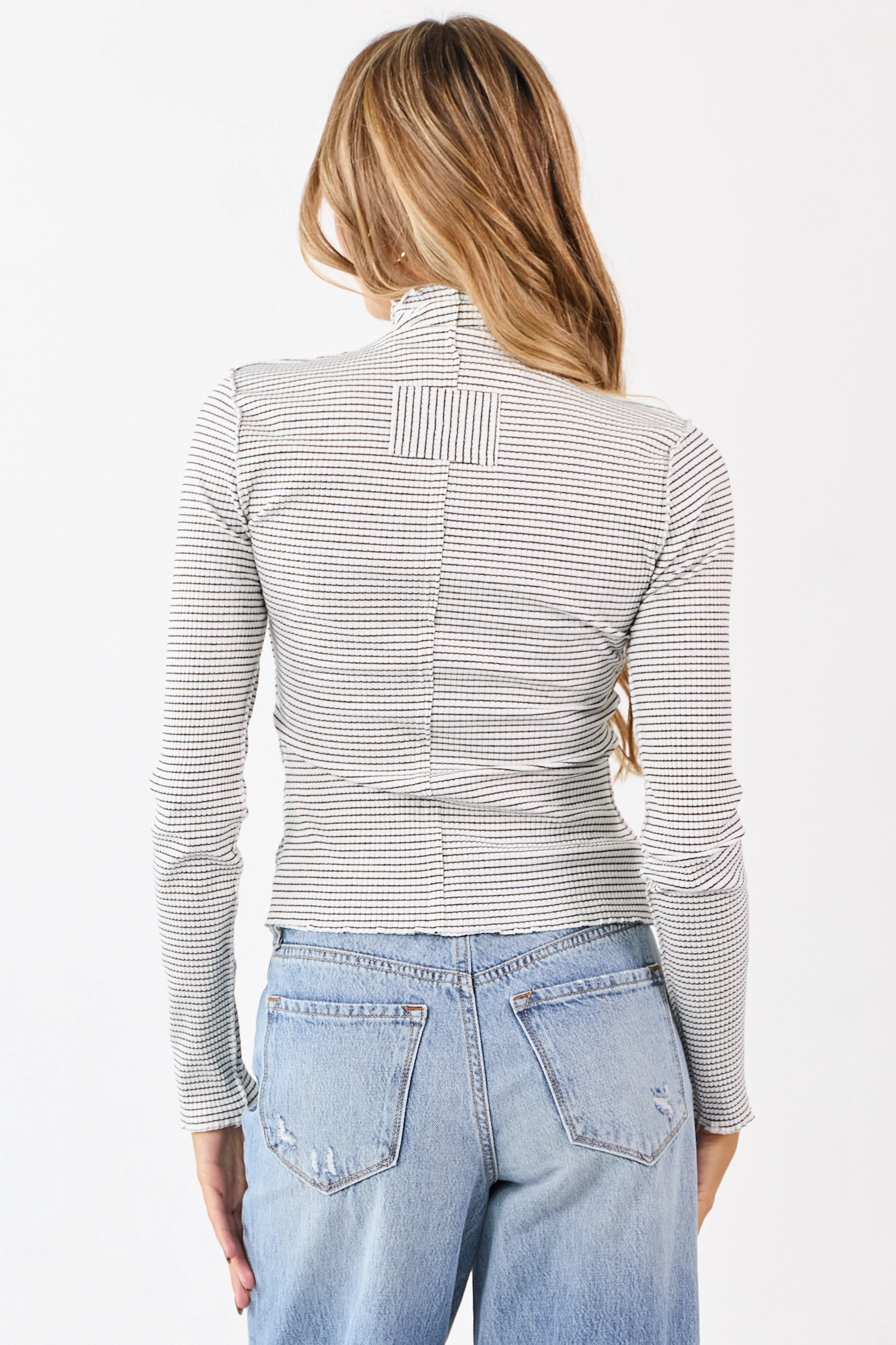 Ivory Striped Ribbed Knit Long Sleeve Mock Neck Top sold by Lime Lush product image thumbnail 5