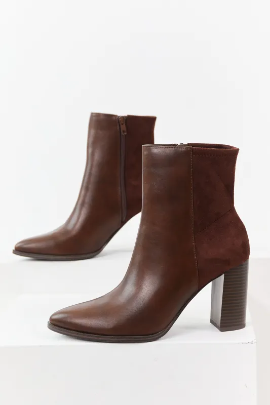 Sepia Faux Leather Contrast Faux Suede Booties sold by Lime Lush