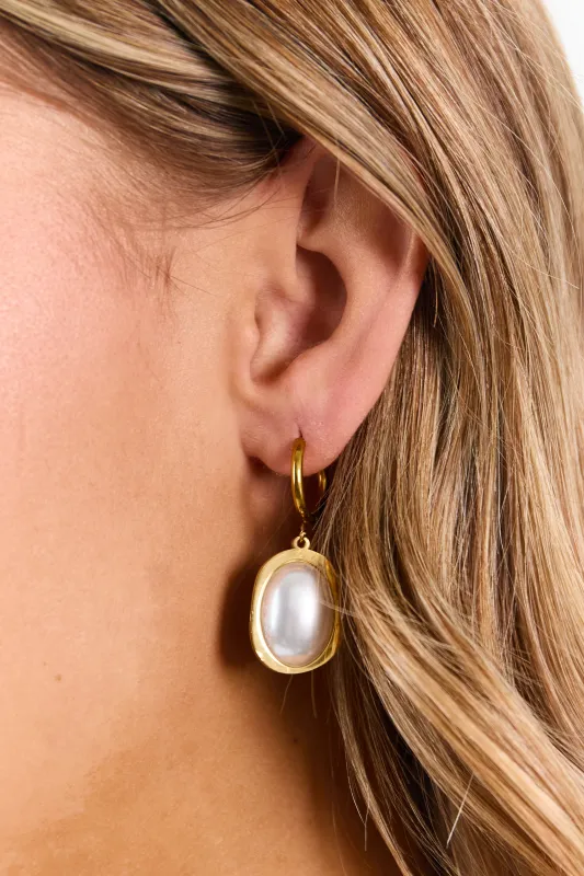 Gold Metallic Pearl Detail Drop Earrings sold by Lime Lush