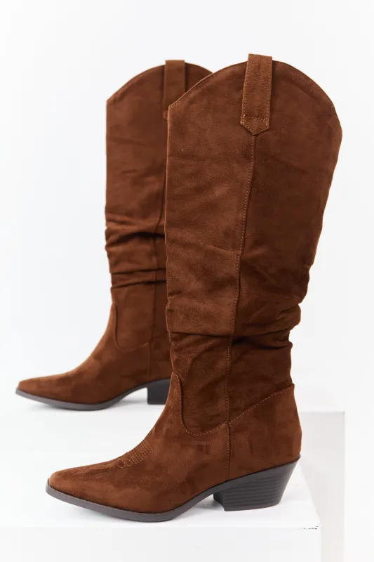 Spice Microsuede Western Style Slouch Tall Boots sold by Lime Lush