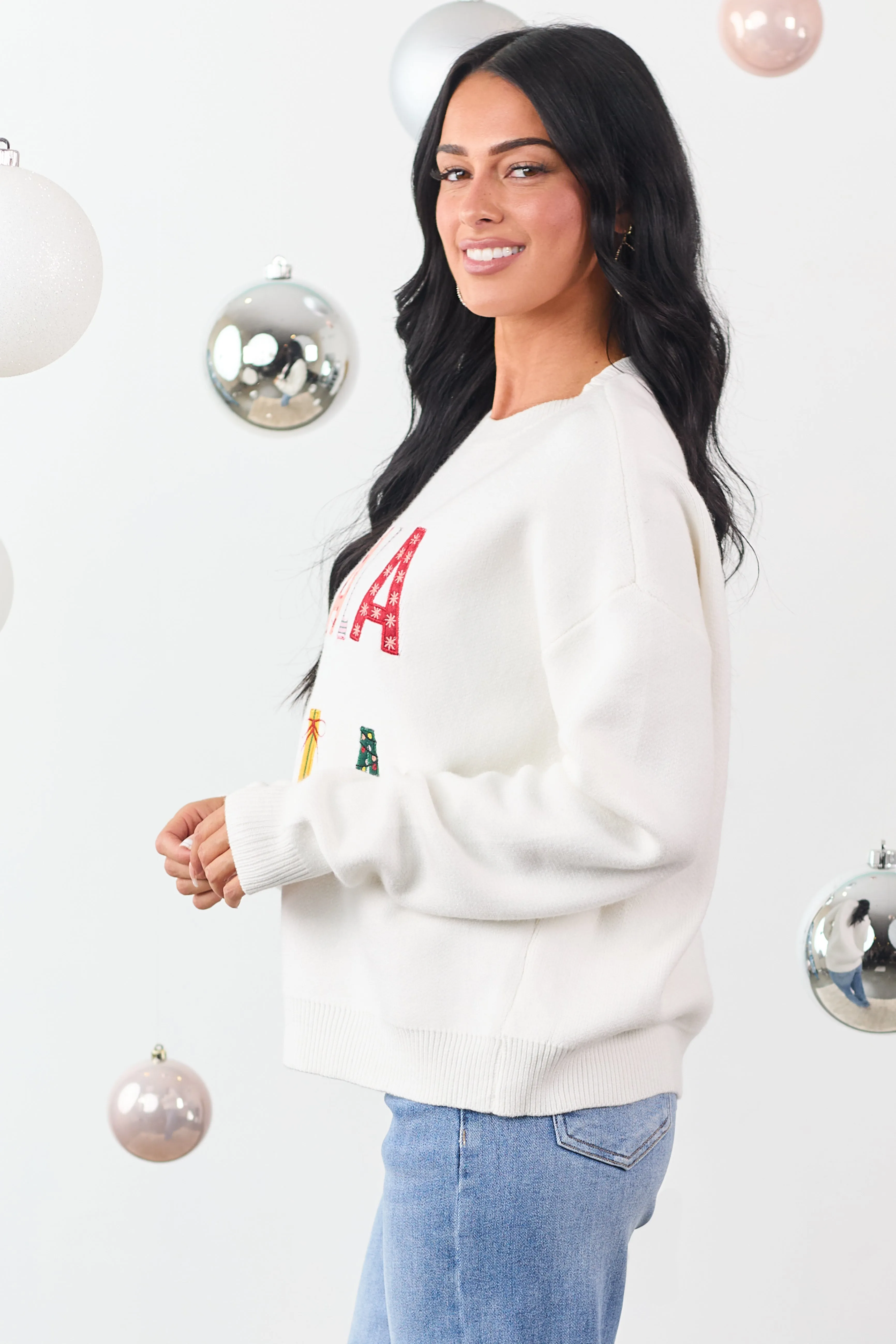 Ivory 'Fala Lala' Holiday Graphic Knit Sweater sold by Lime Lush product image thumbnail 5