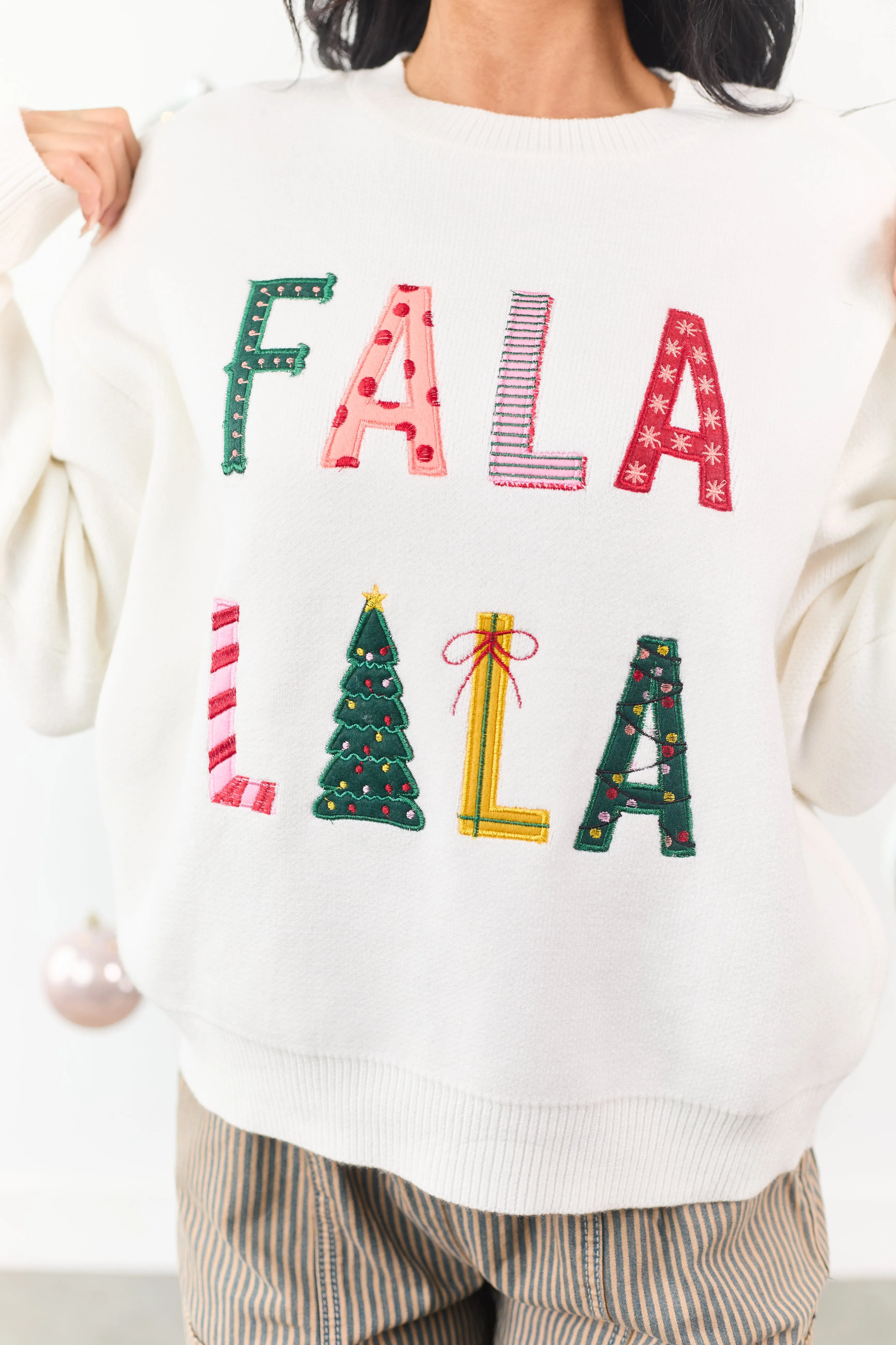 Ivory 'Fala Lala' Holiday Graphic Knit Sweater sold by Lime Lush product image thumbnail 2