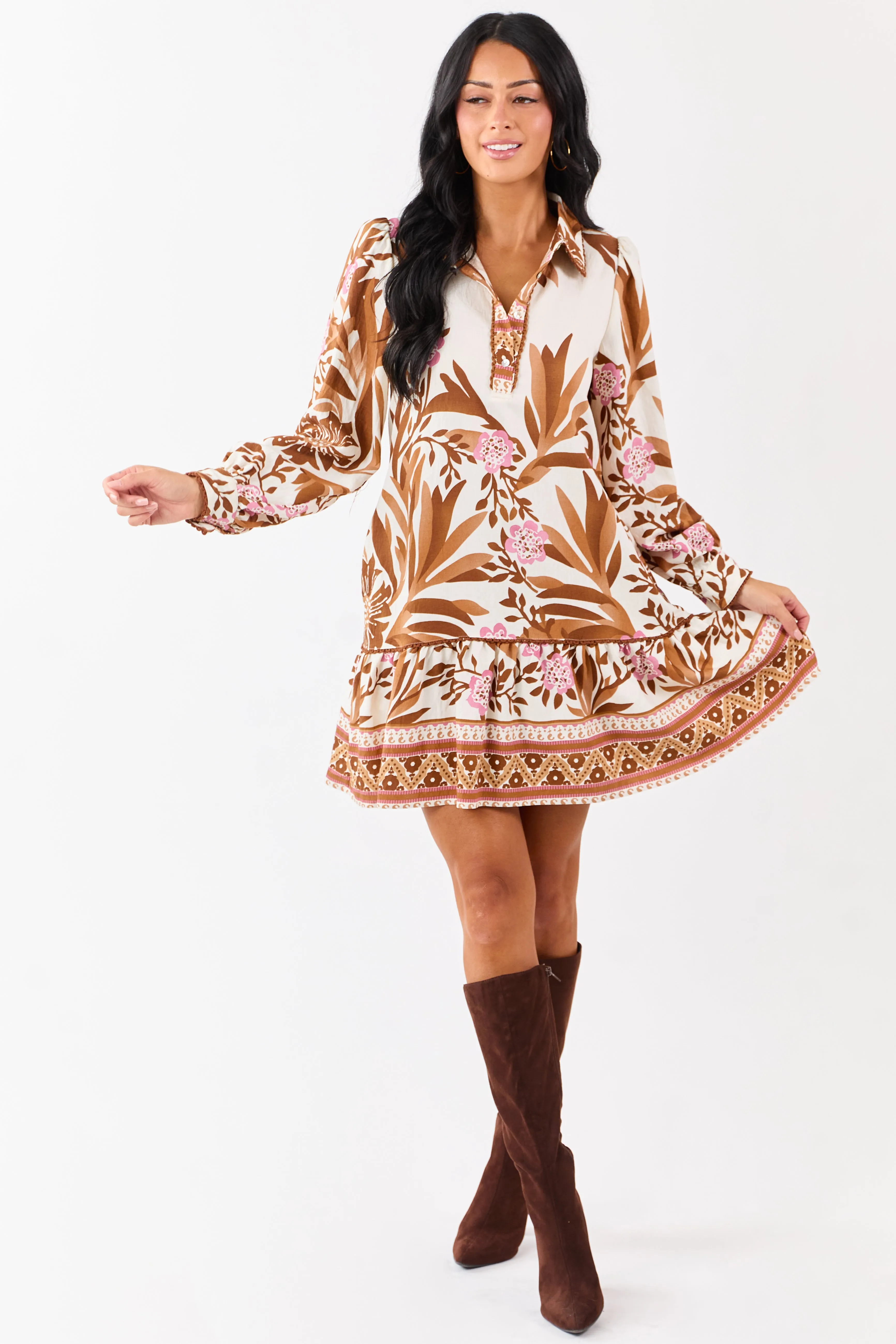 Vanilla Floral Print Half Button Up Mini Dress sold by Lime Lush product image thumbnail 2