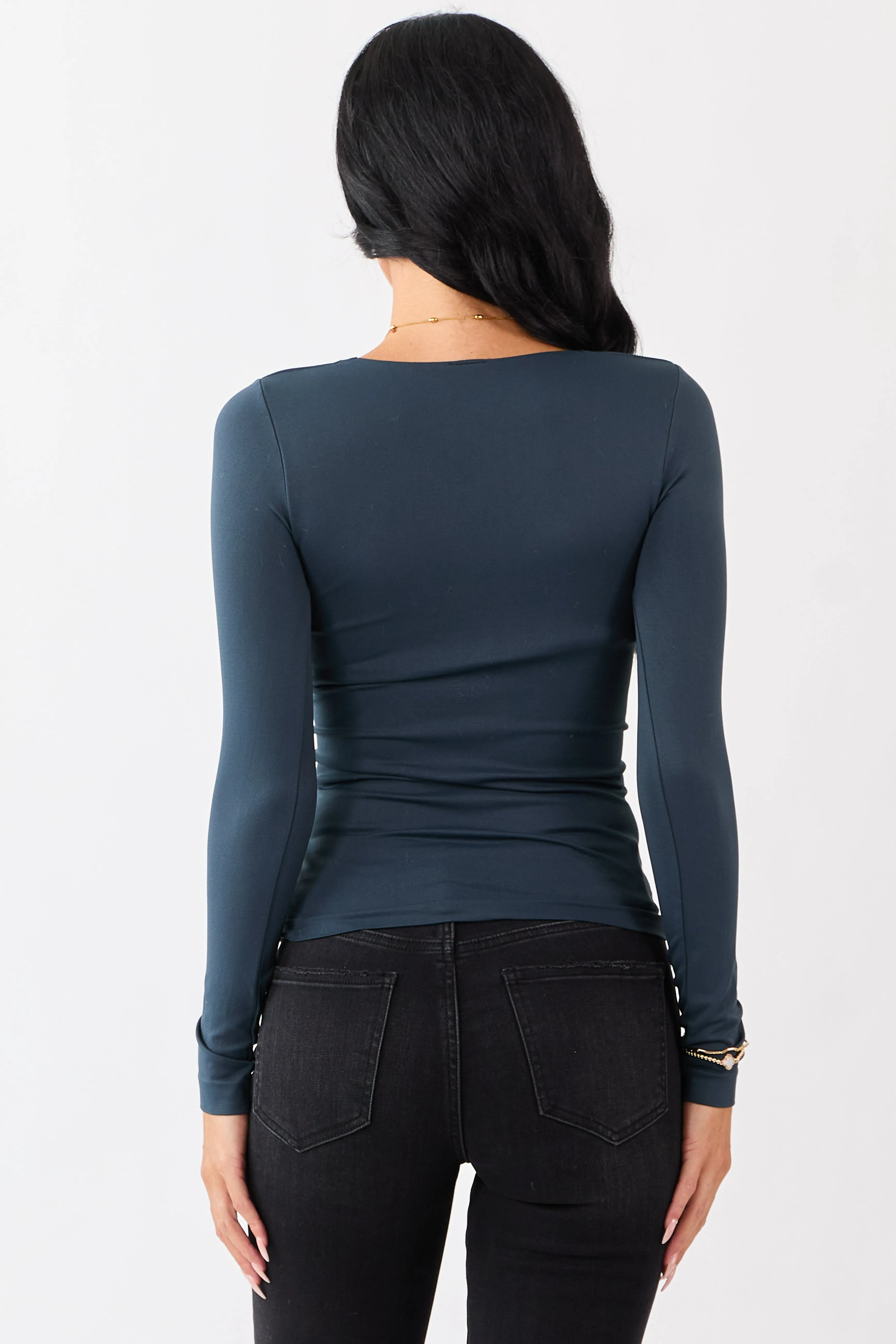 Dark Juniper Shirred Bust Fitted Long Sleeve Top sold by Lime Lush product image thumbnail 5