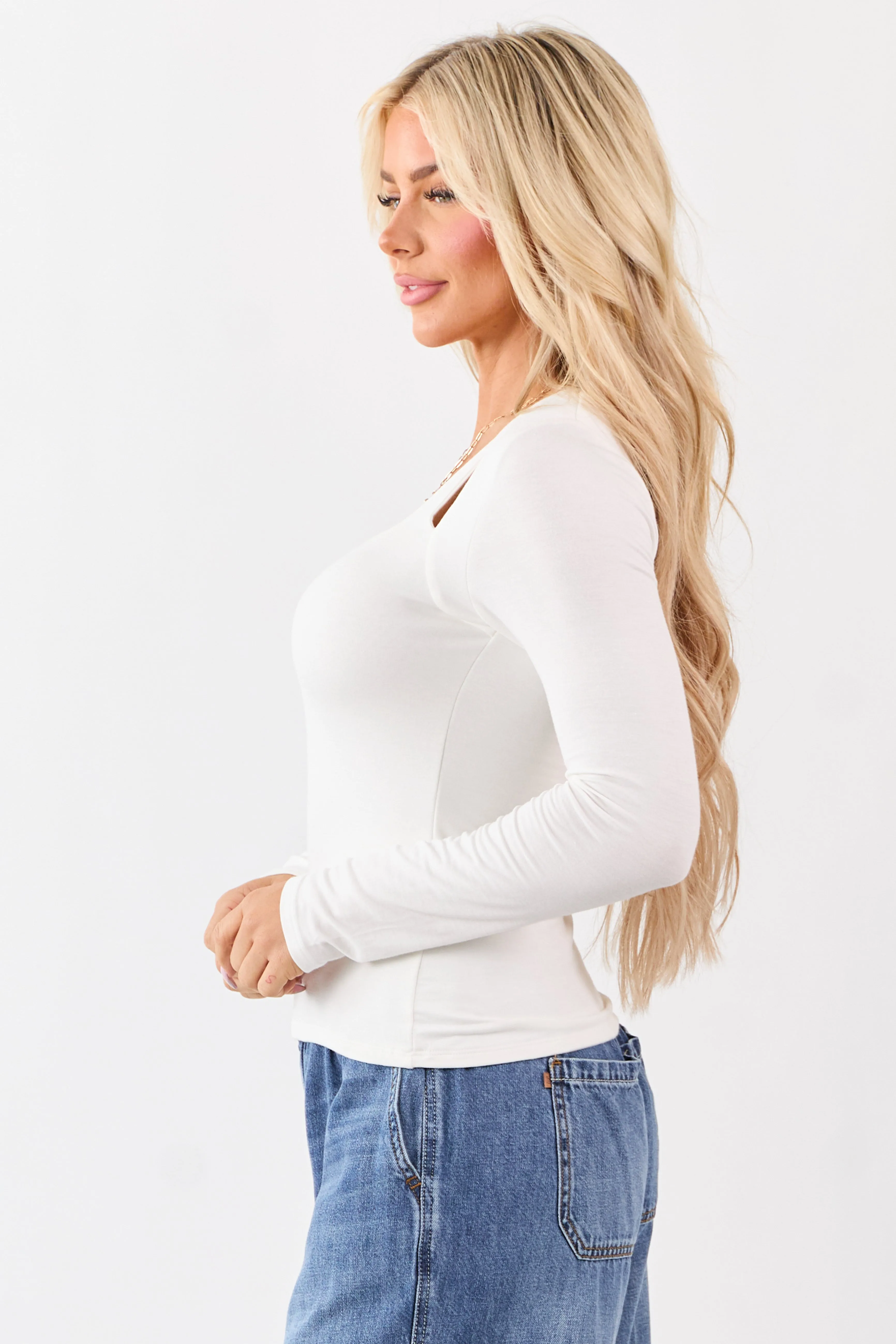 Ivory Cold Shoulder Long Sleeve Scoop Neck Top sold by Lime Lush product image thumbnail 4