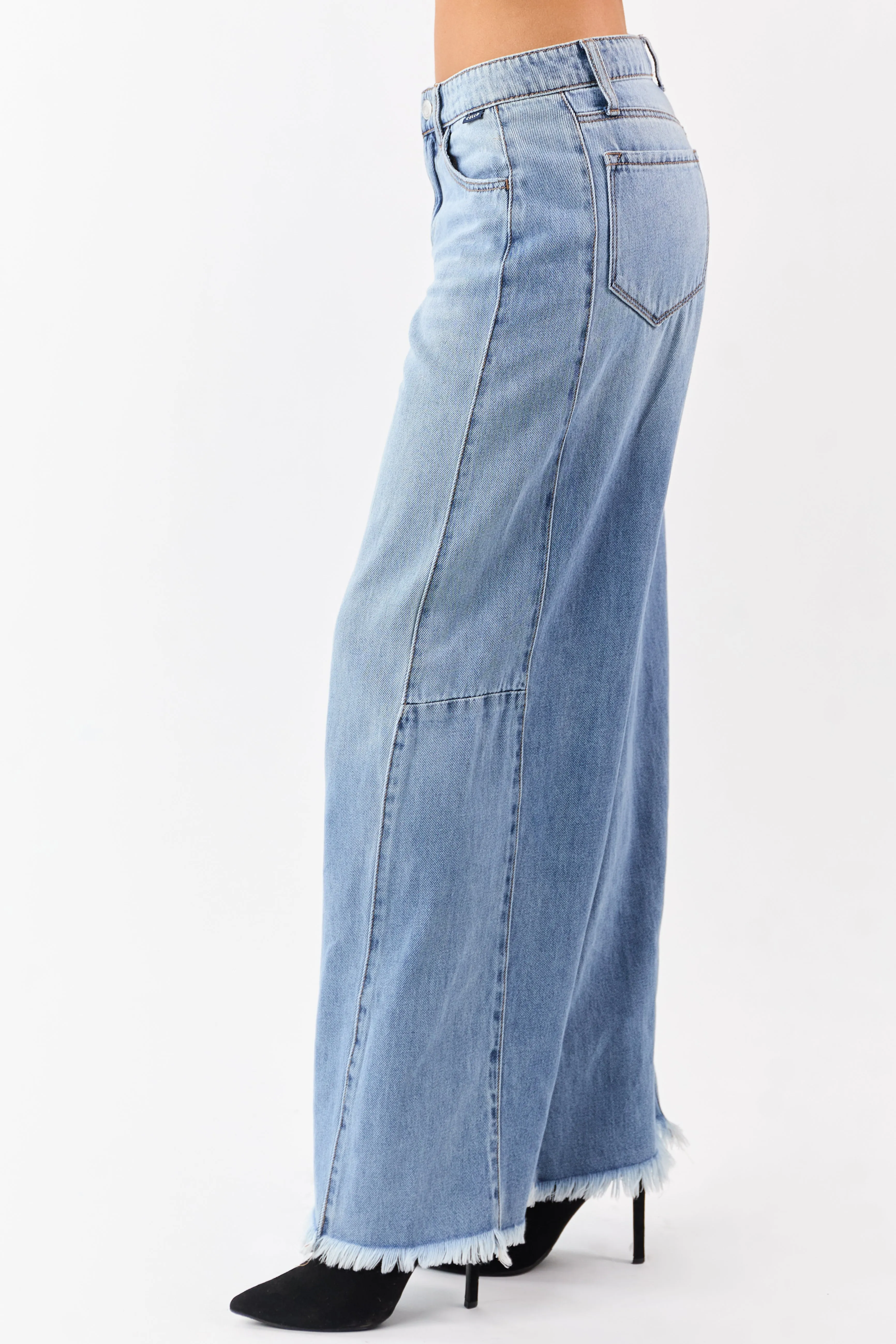 Cello Light Wash Raw Hem High Rise Wide Leg Jeans sold by Lime Lush product image thumbnail 3
