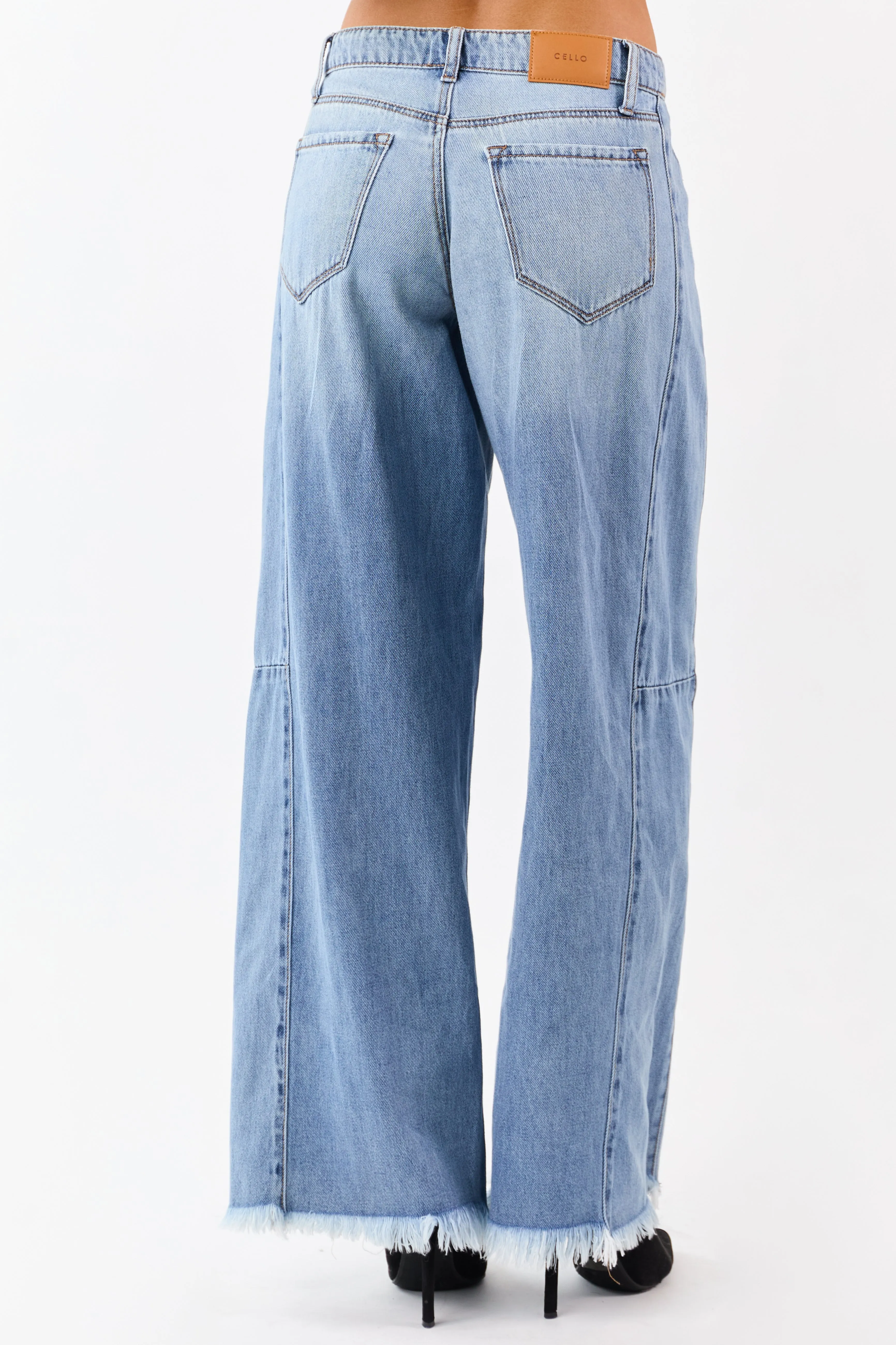 Cello Light Wash Raw Hem High Rise Wide Leg Jeans sold by Lime Lush product image thumbnail 4