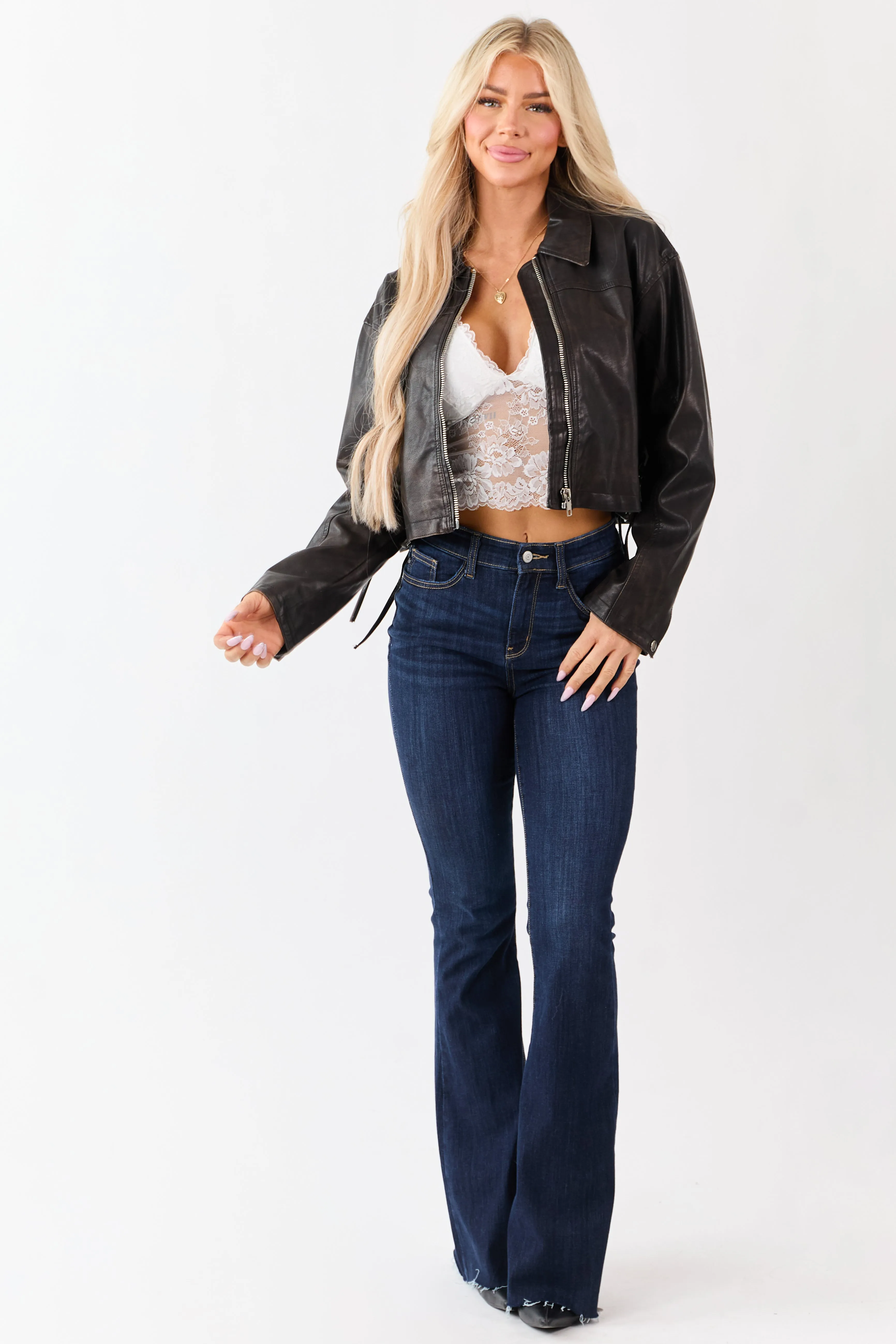Cocoa Washed Faux Leather Zip Up Boxy Moto Jacket sold by Lime Lush product image thumbnail 2