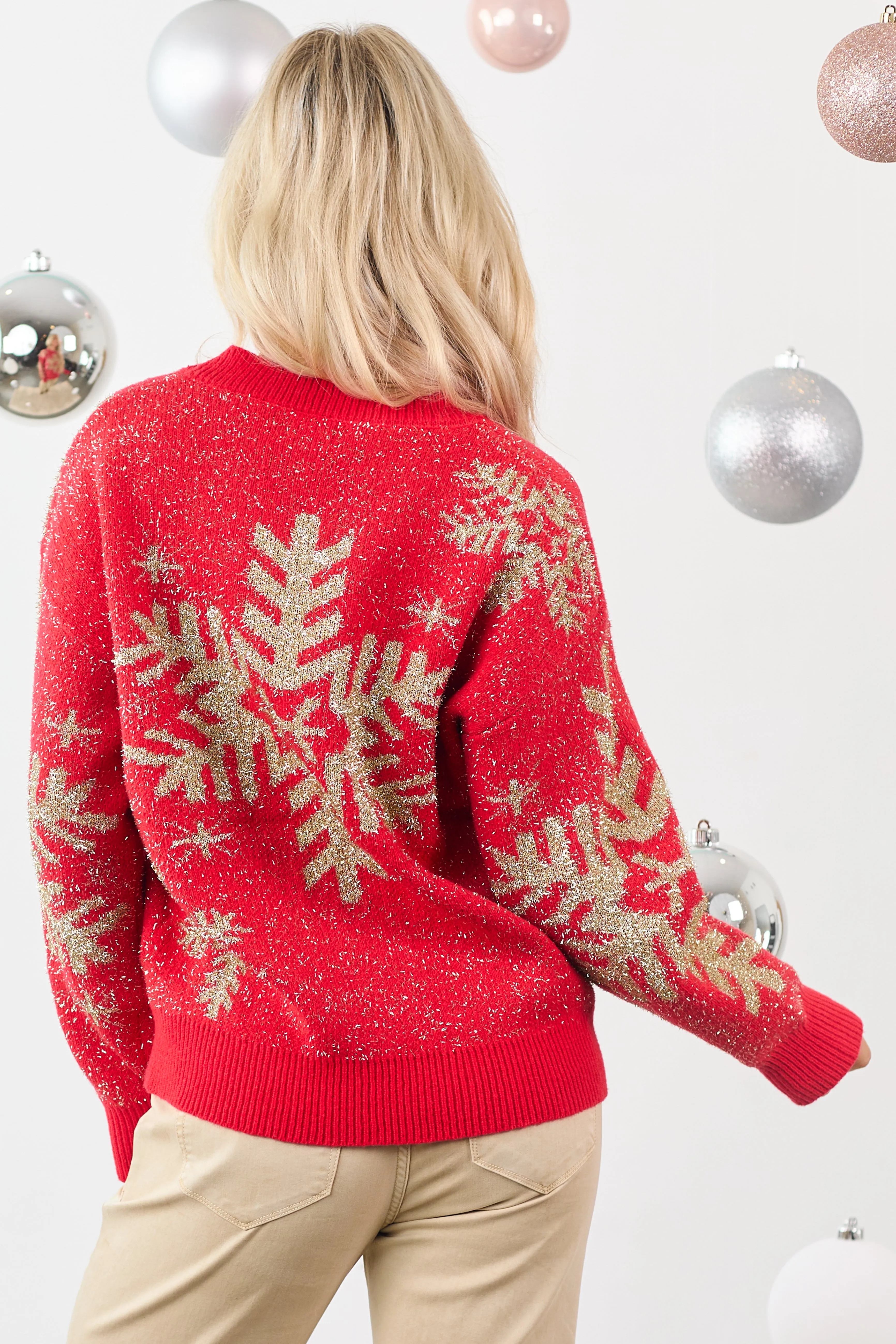 Lovelo Lipstick Metallic Snowflake Relaxed Sweater sold by Lime Lush product image thumbnail 5