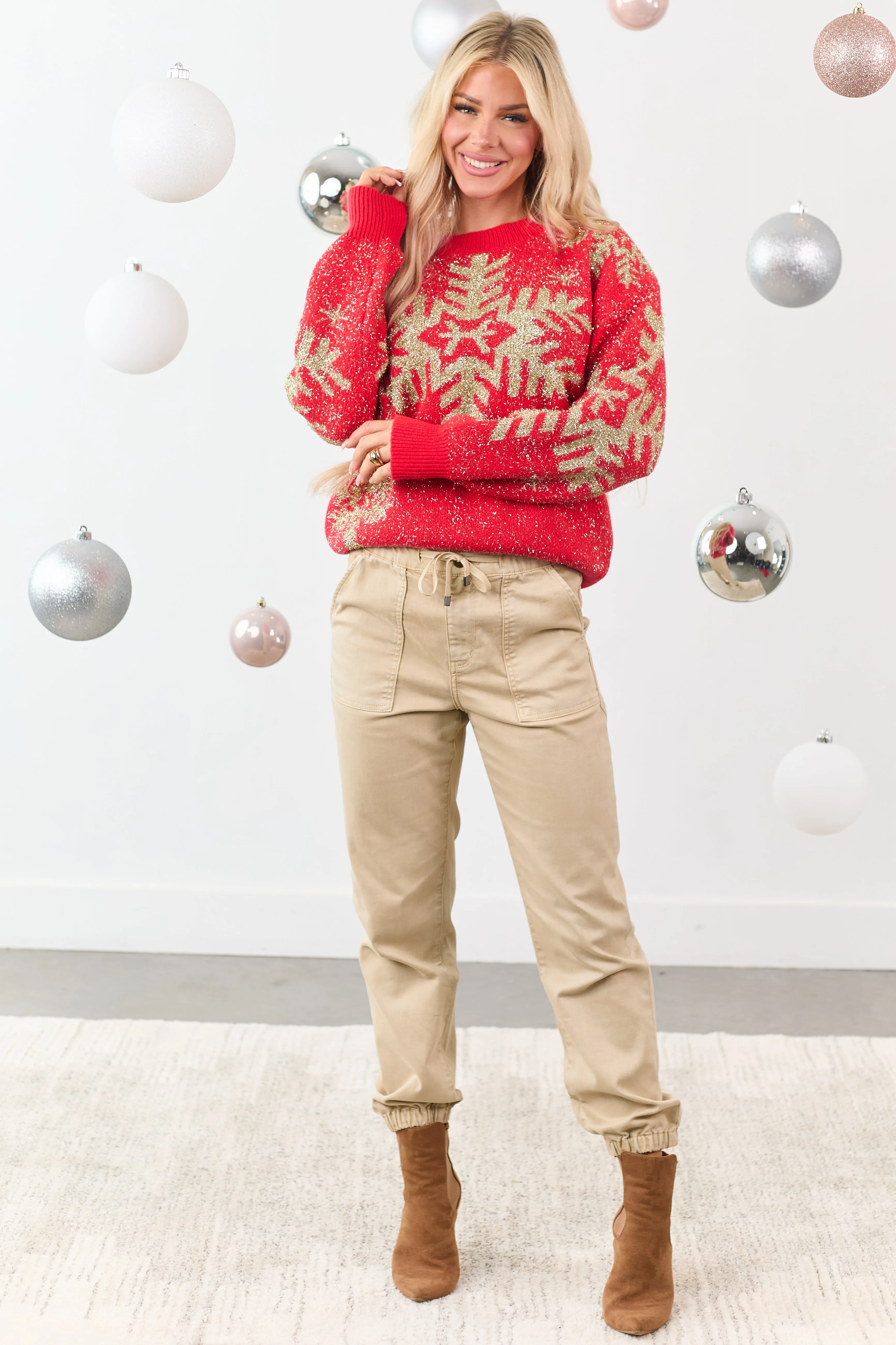 Lovelo Lipstick Metallic Snowflake Relaxed Sweater sold by Lime Lush product image thumbnail 3