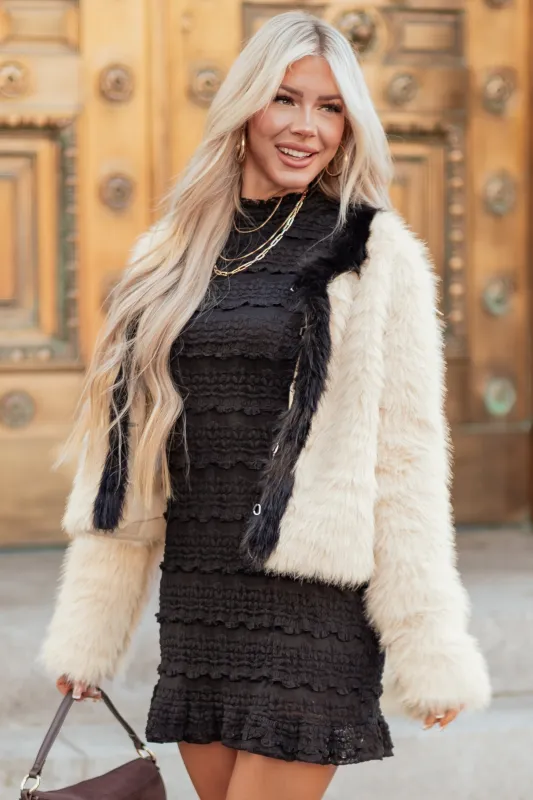 Champagne Faux Fur Contrast Trim Jacket sold by Lime Lush