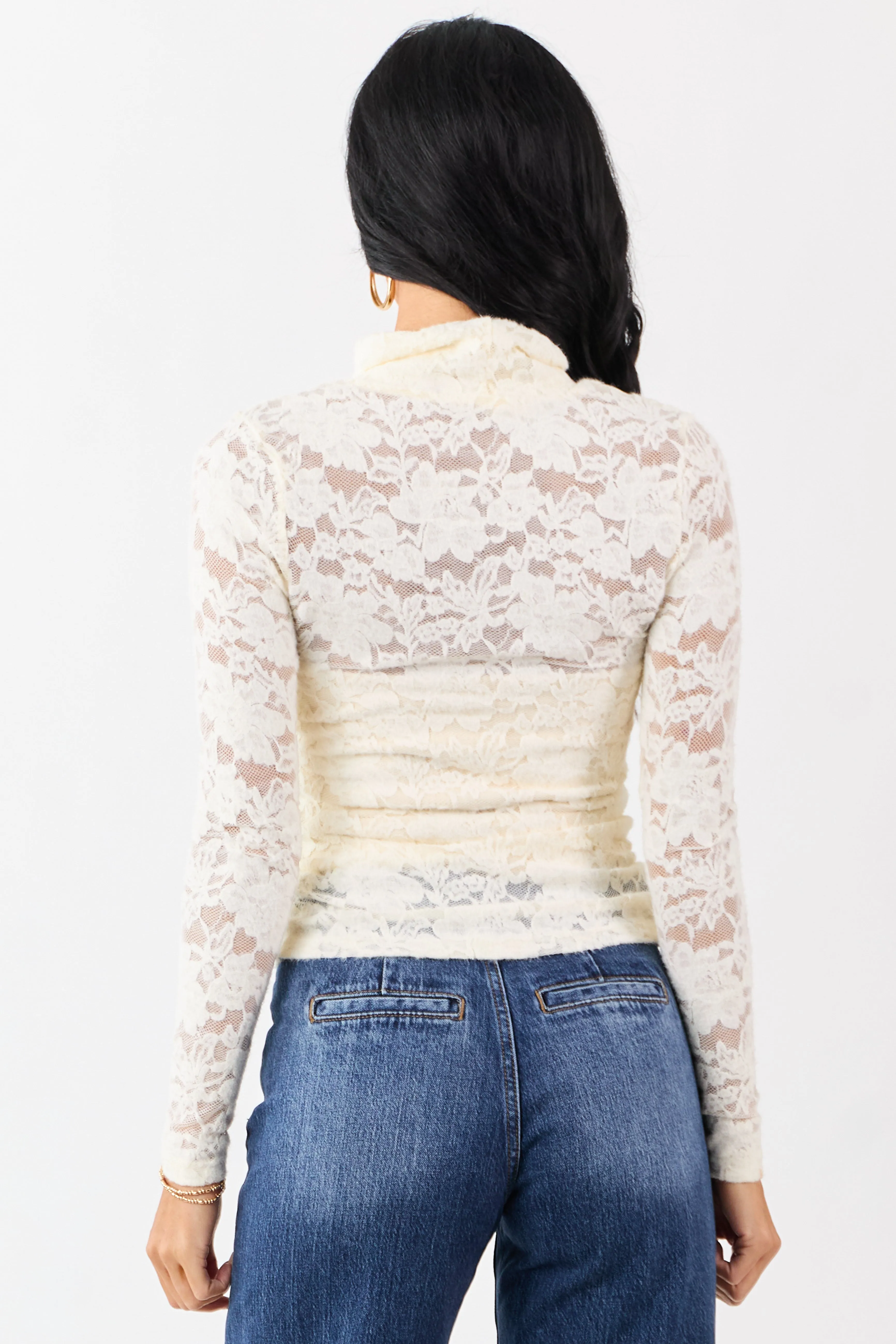 Cream Lace Turtleneck Long Sleeve Top sold by Lime Lush product image thumbnail 5
