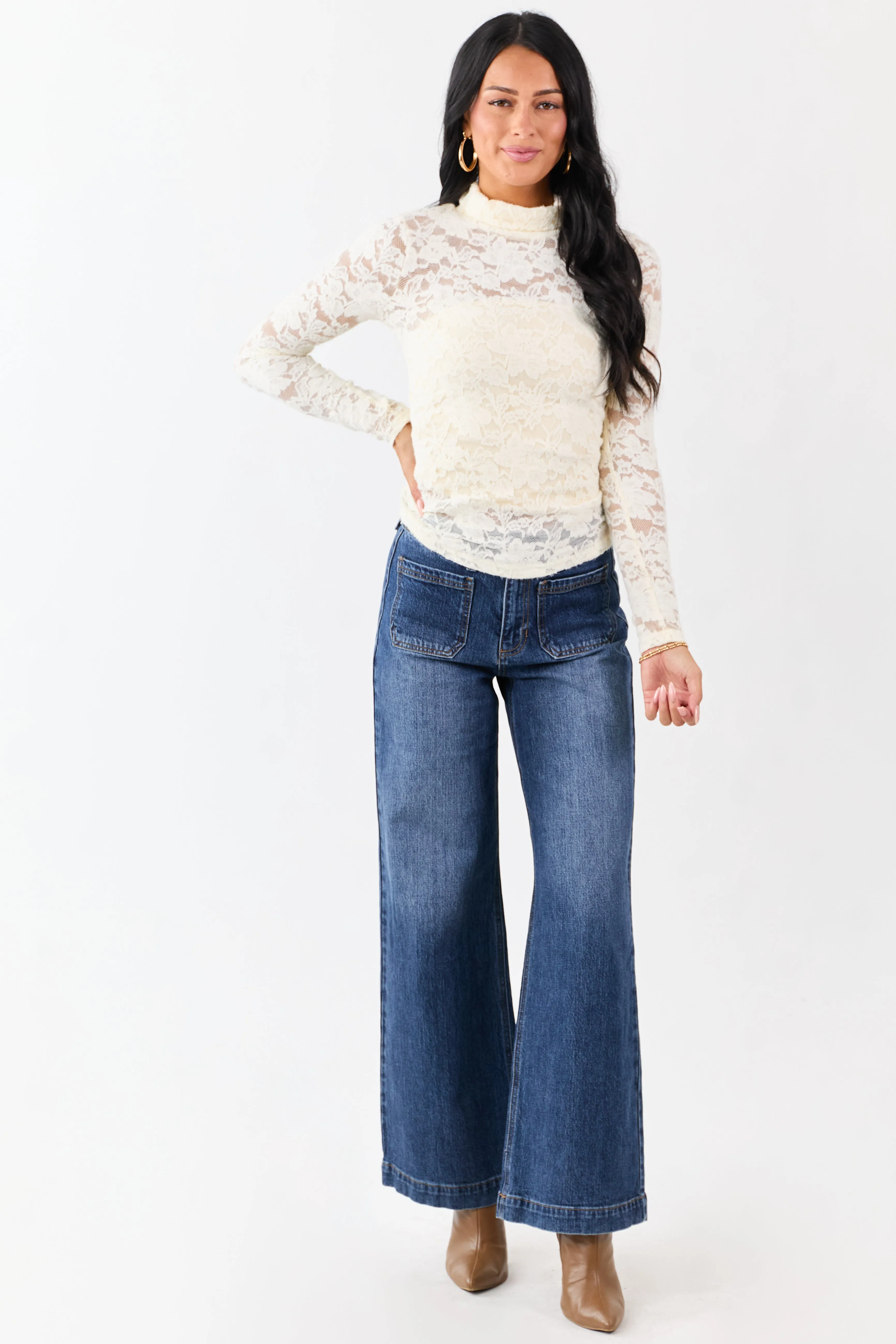 Cream Lace Turtleneck Long Sleeve Top sold by Lime Lush product image thumbnail 3