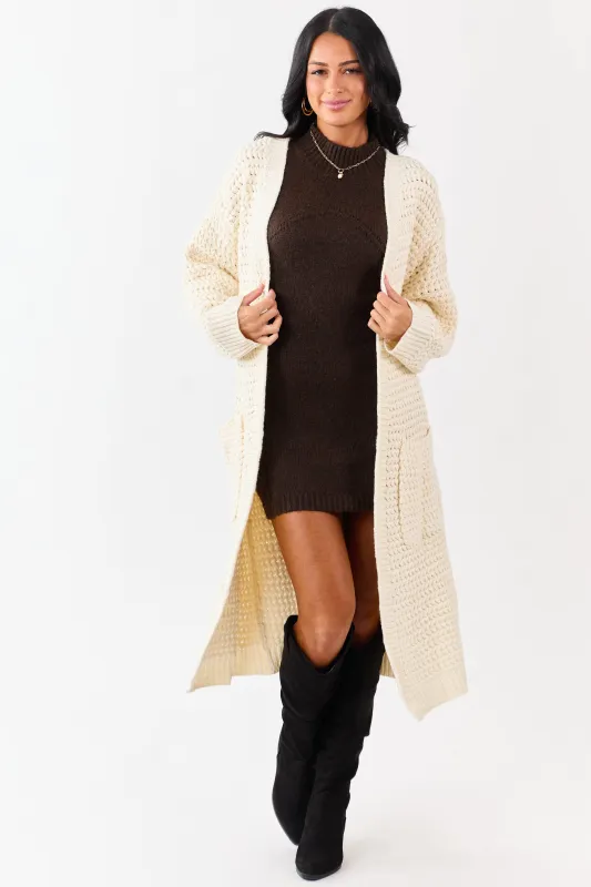 Lovelo Cream Waffle Knit Open Front Duster Cardigan sold by Lime Lush