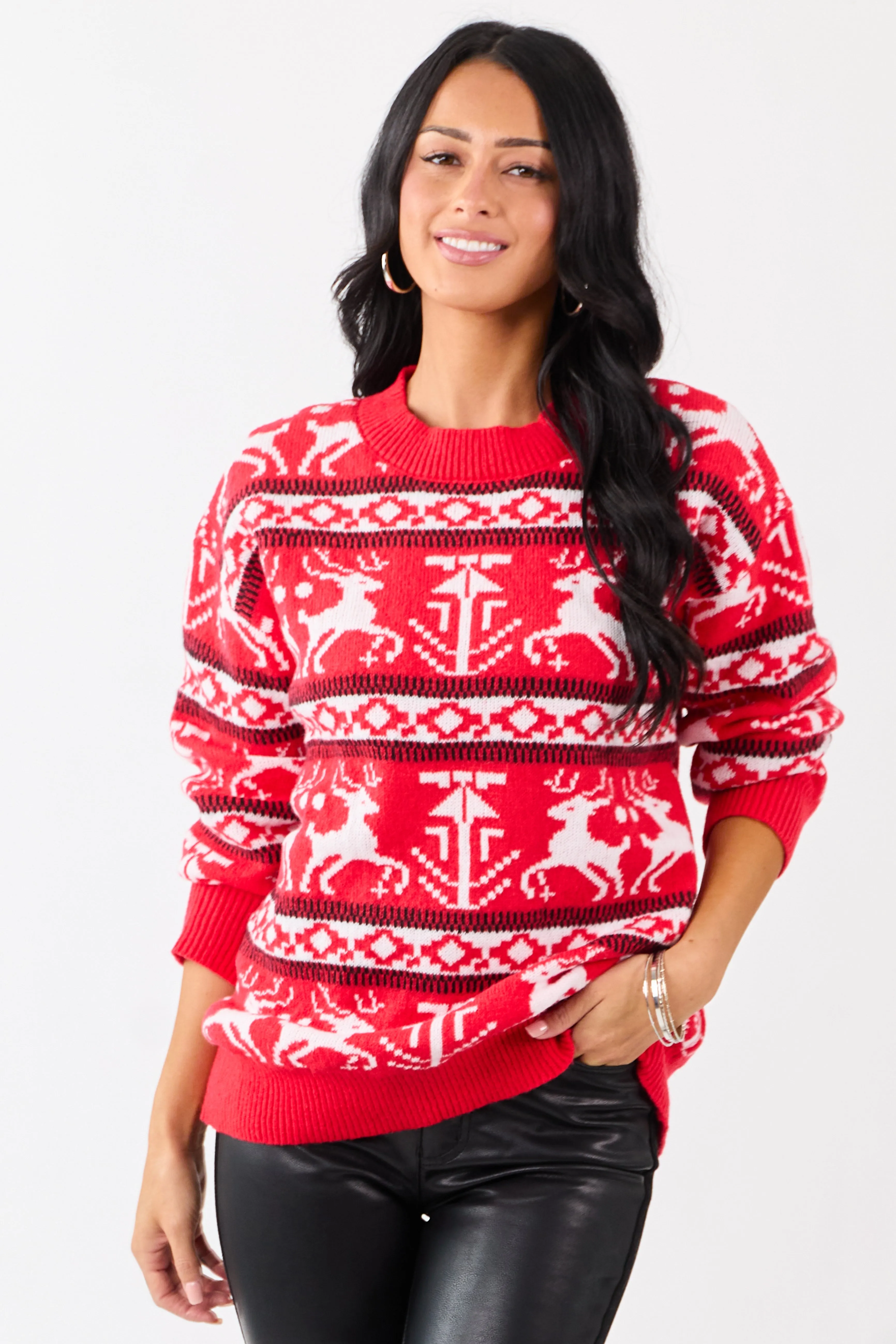 Lovelo Scarlet Holiday Fair Isle Knit Sweater sold by Lime Lush