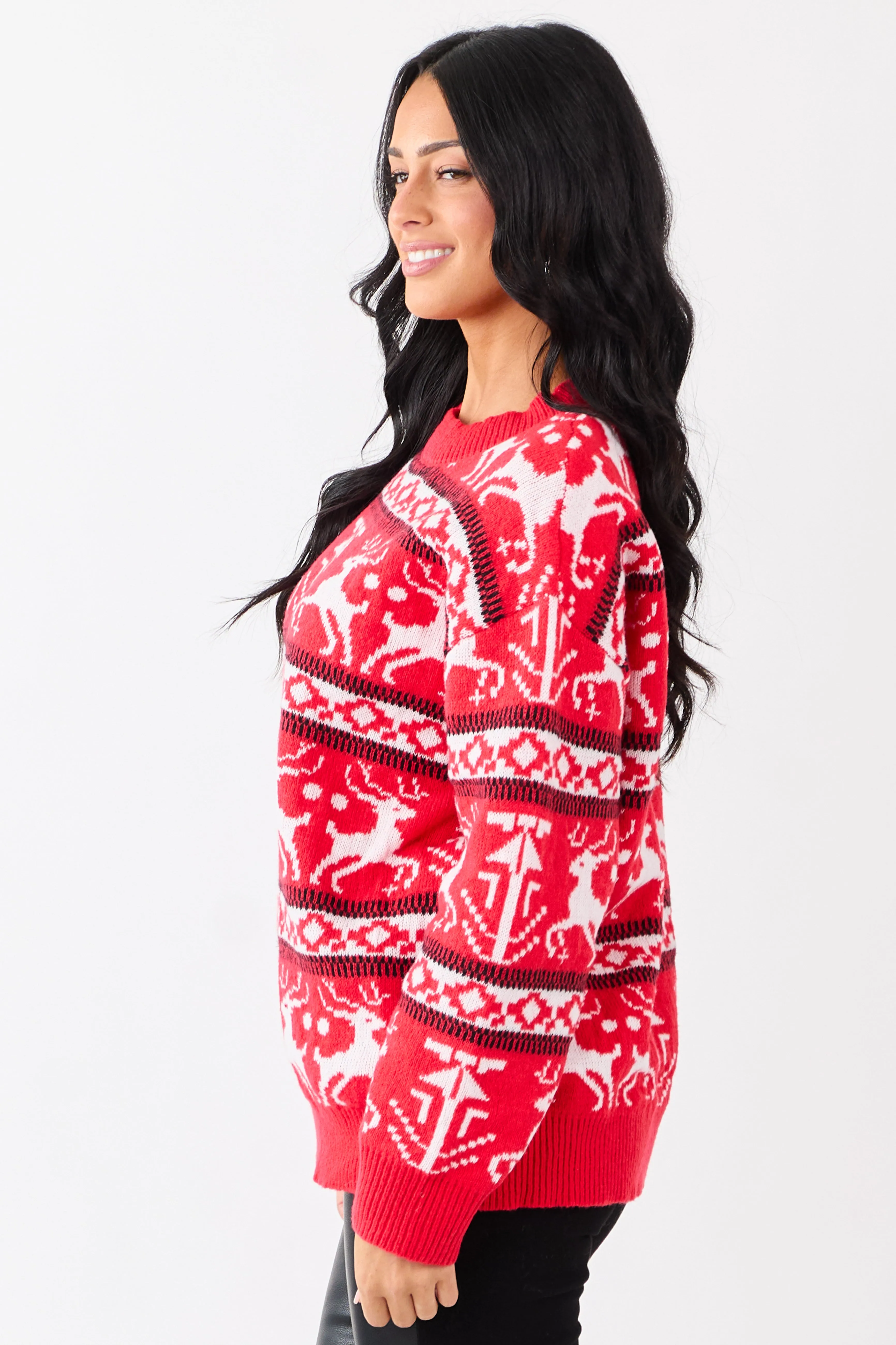 Lovelo Scarlet Holiday Fair Isle Knit Sweater sold by Lime Lush product image thumbnail 4