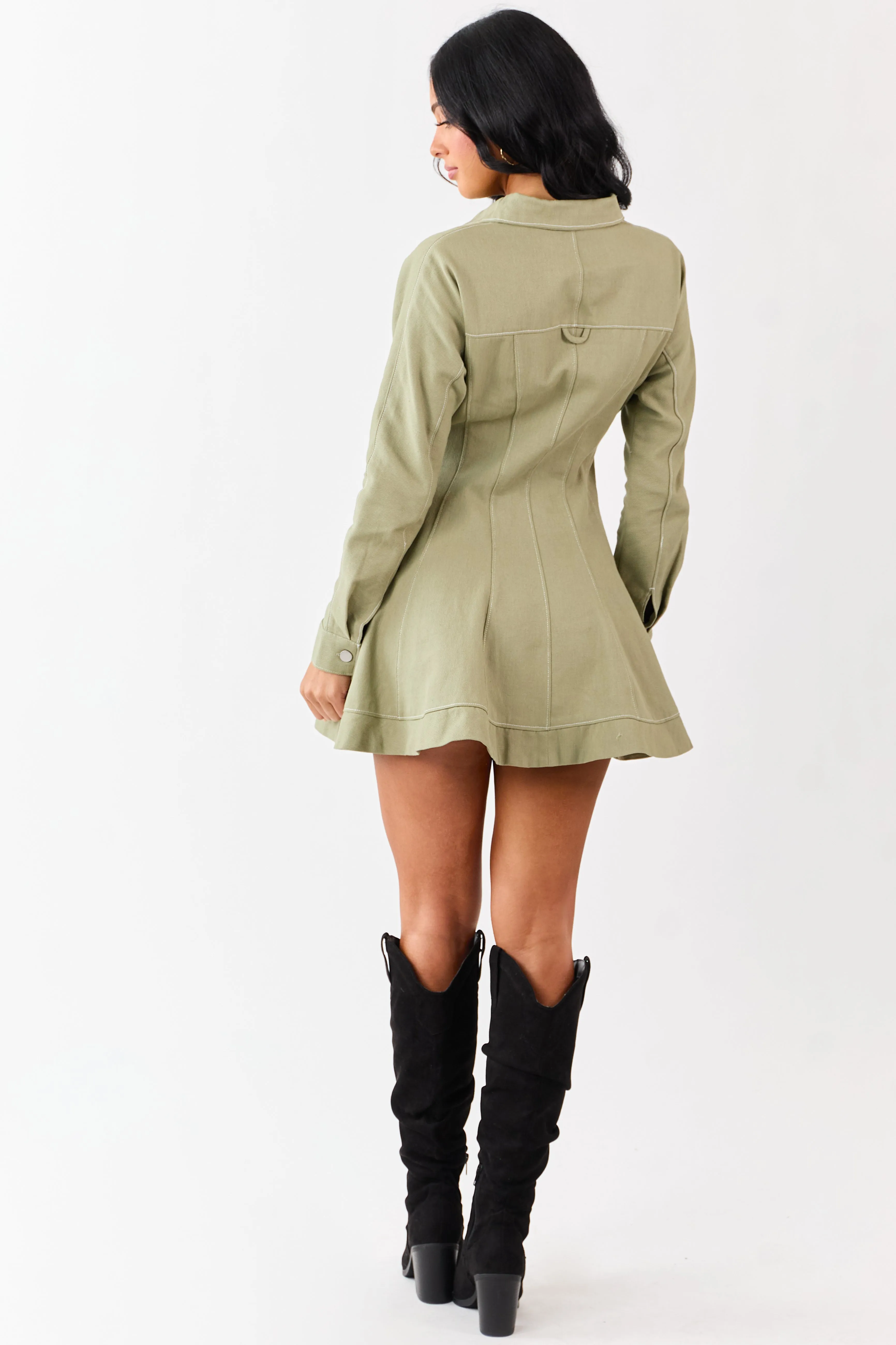 Light Olive Denim Button Down A-Line Mini Dress sold by Lime Lush product image thumbnail 5
