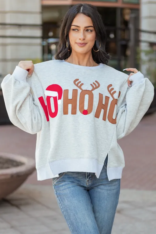 Dove Grey 'Ho Ho Ho' Graphic Sweatshirt sold by Lime Lush